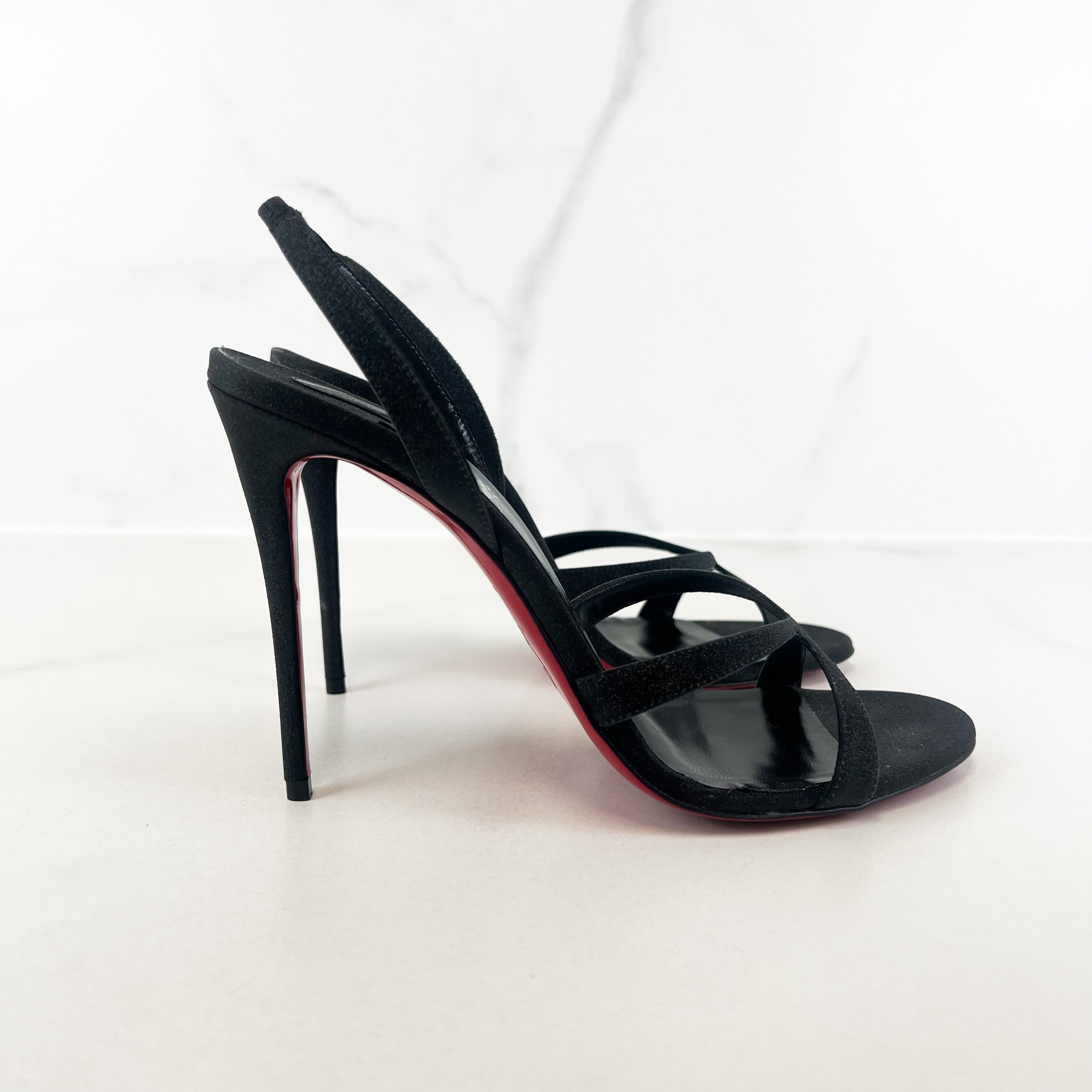 Christian Louboutin Black Glitter Emilie Sandal 100 Size 38.5