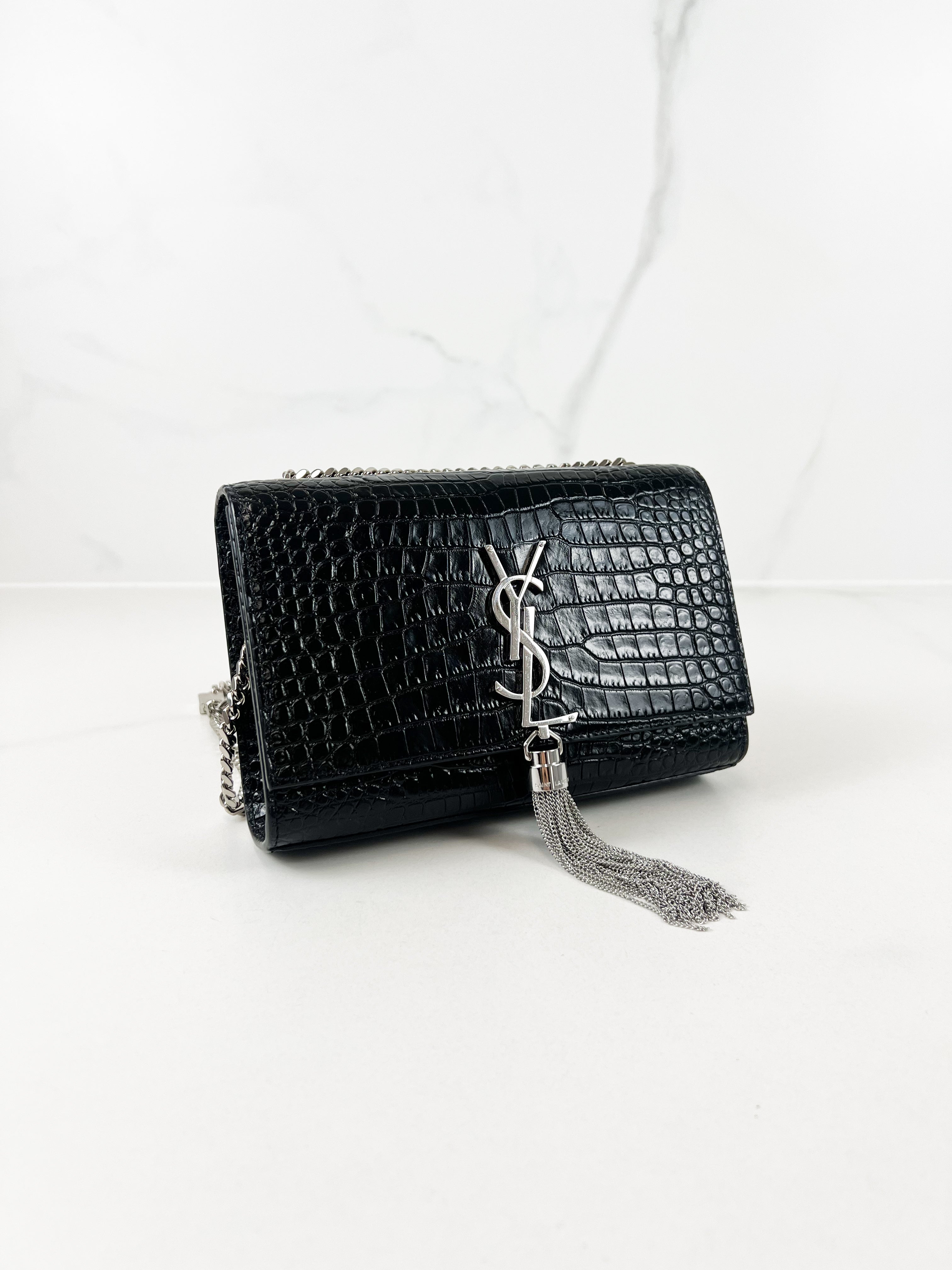Saint Laurent Small Kate with Tassel Croc Embossed Shiny Leather SHW