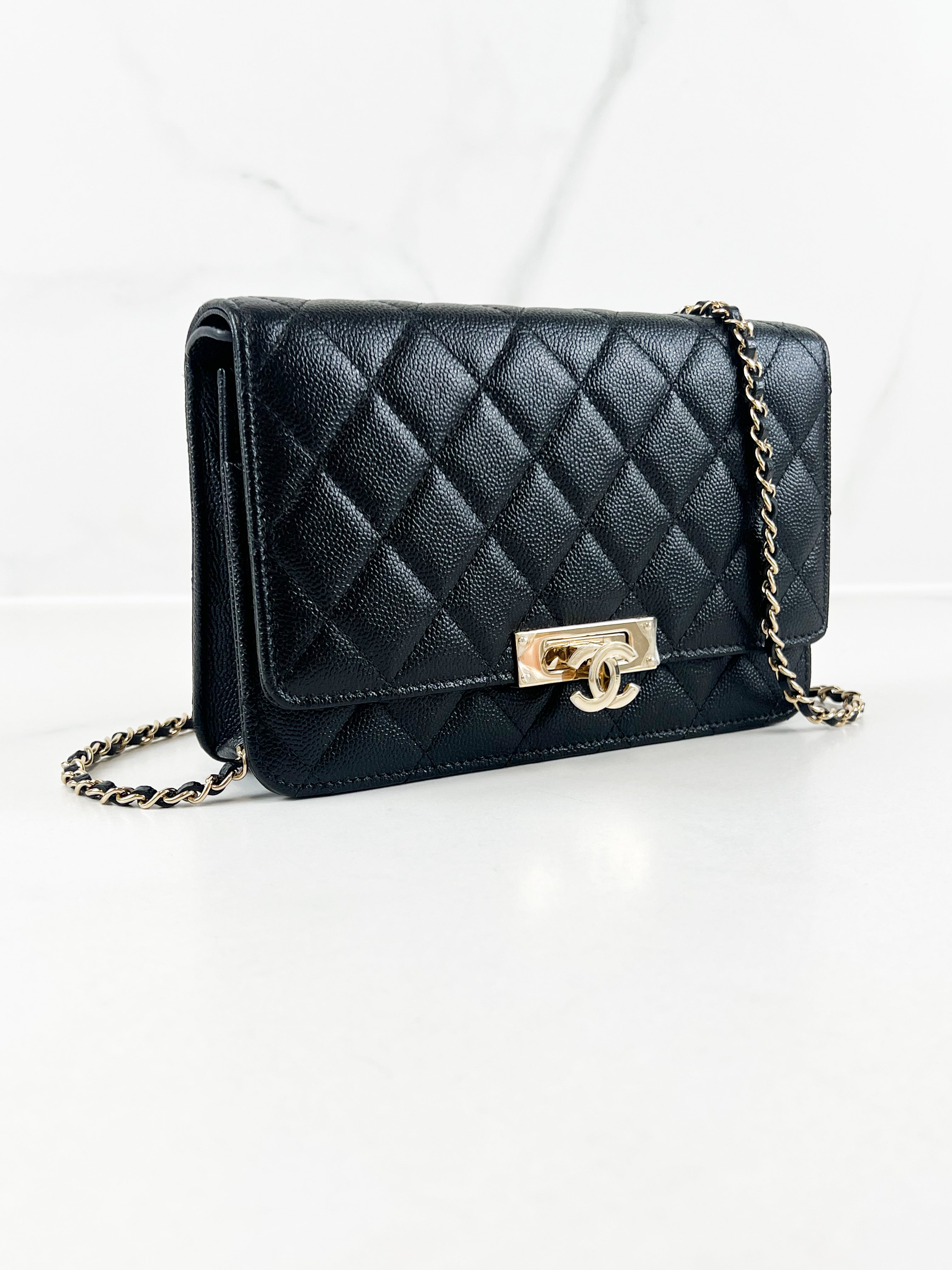 Chanel Black Caviar CC Classic Wallet On Chain