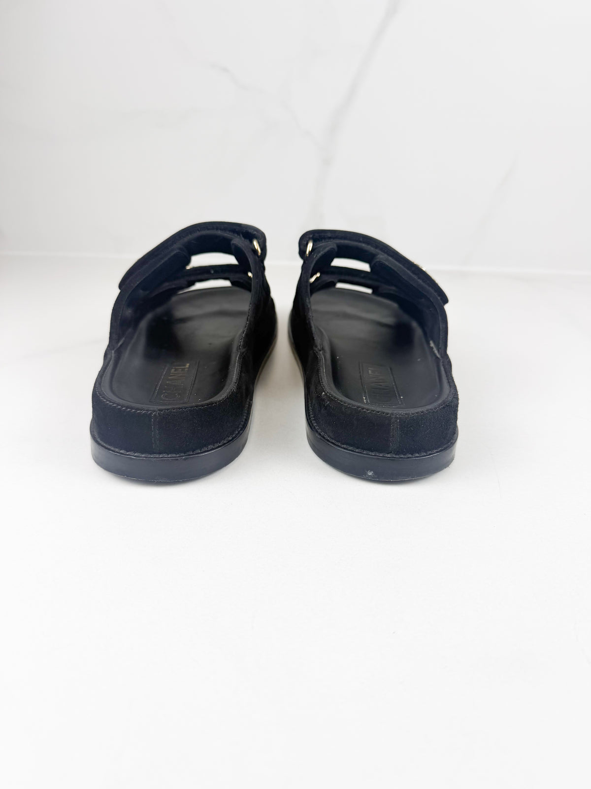 Chanel Black Quilted Double-Strap CC Logo Dad Sandals