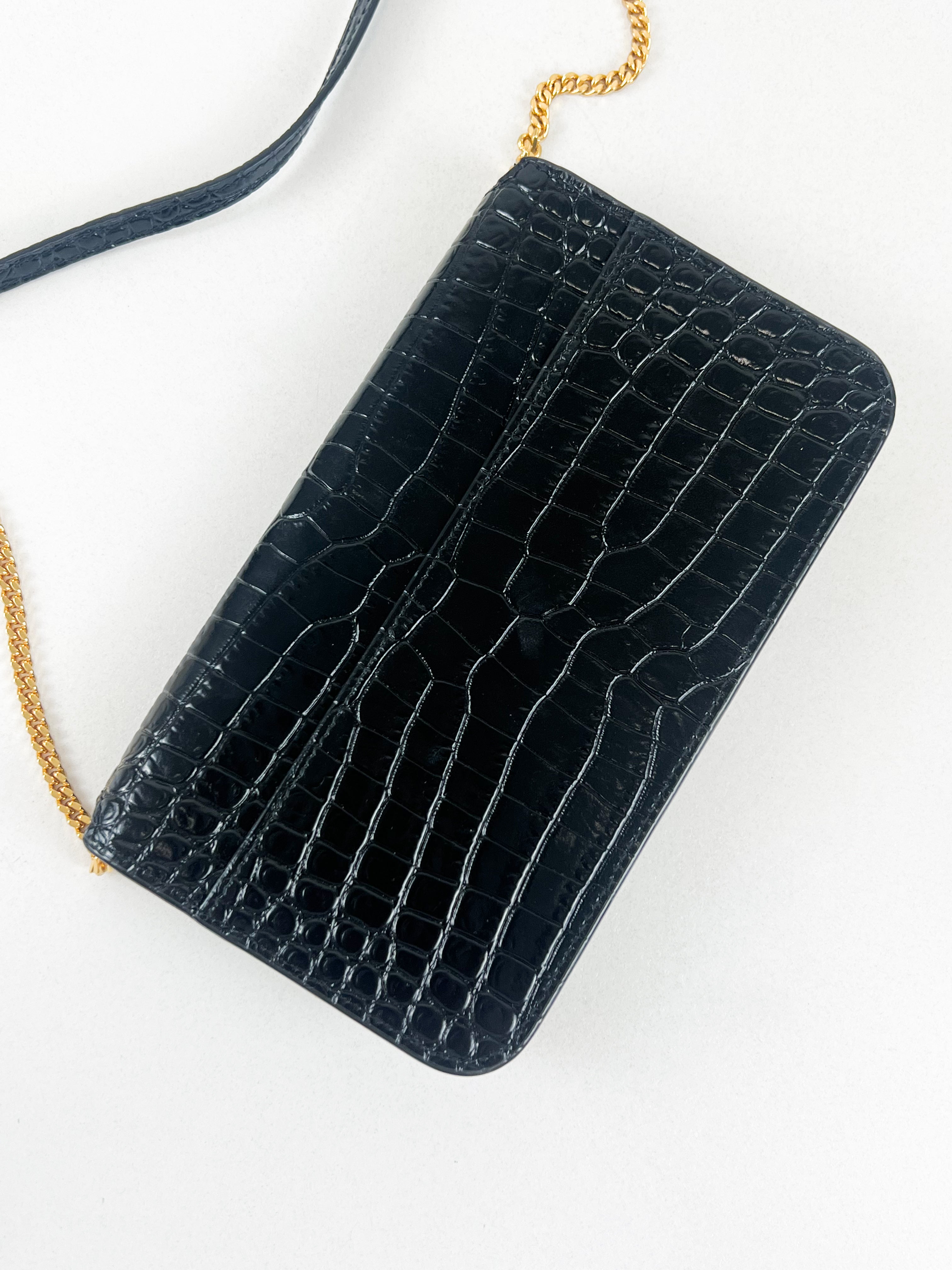Saint Laurent Cassandre Phone Holder in Croc Leather