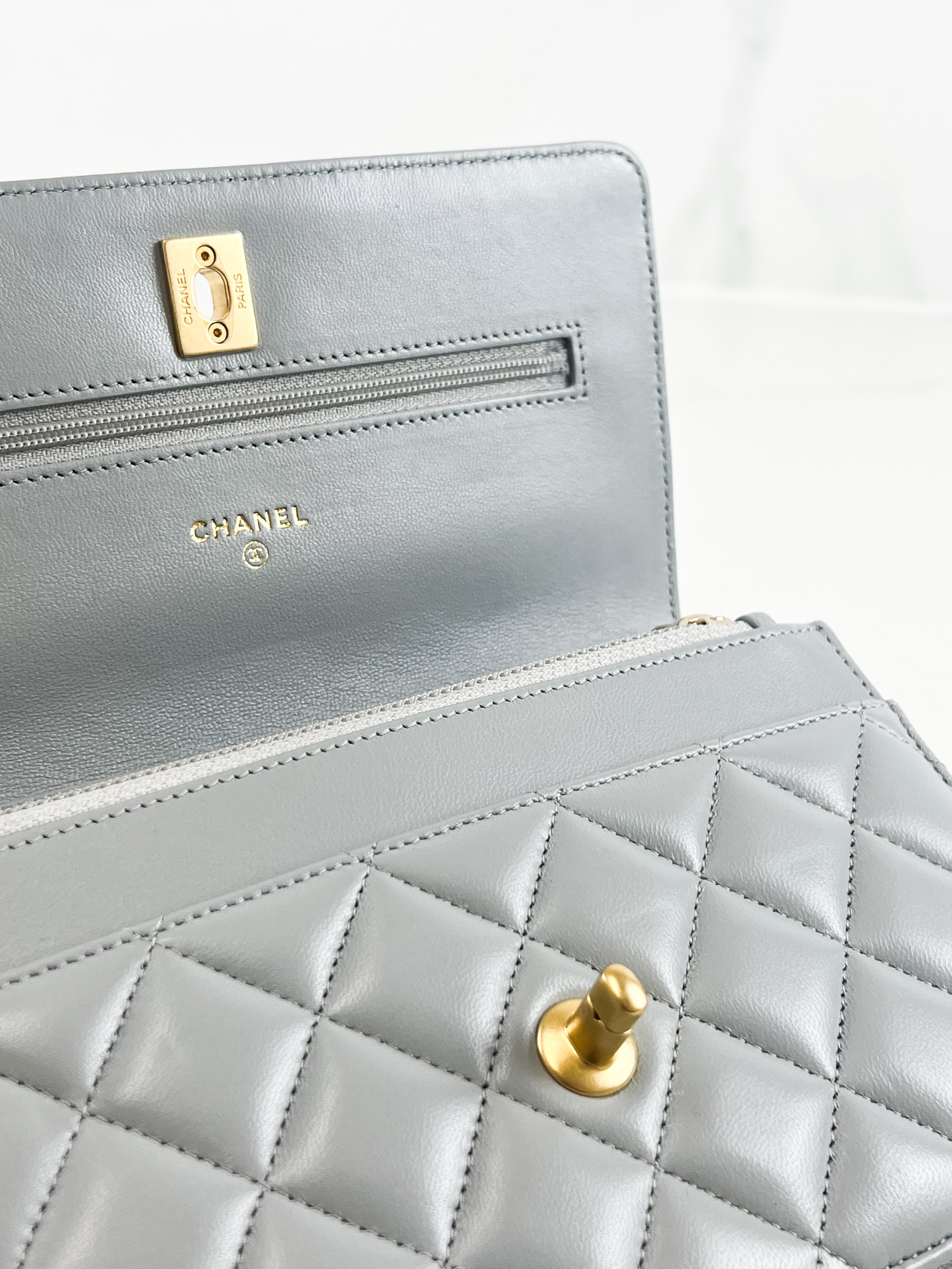Chanel Grey Lambskin Pearl Crush WOC