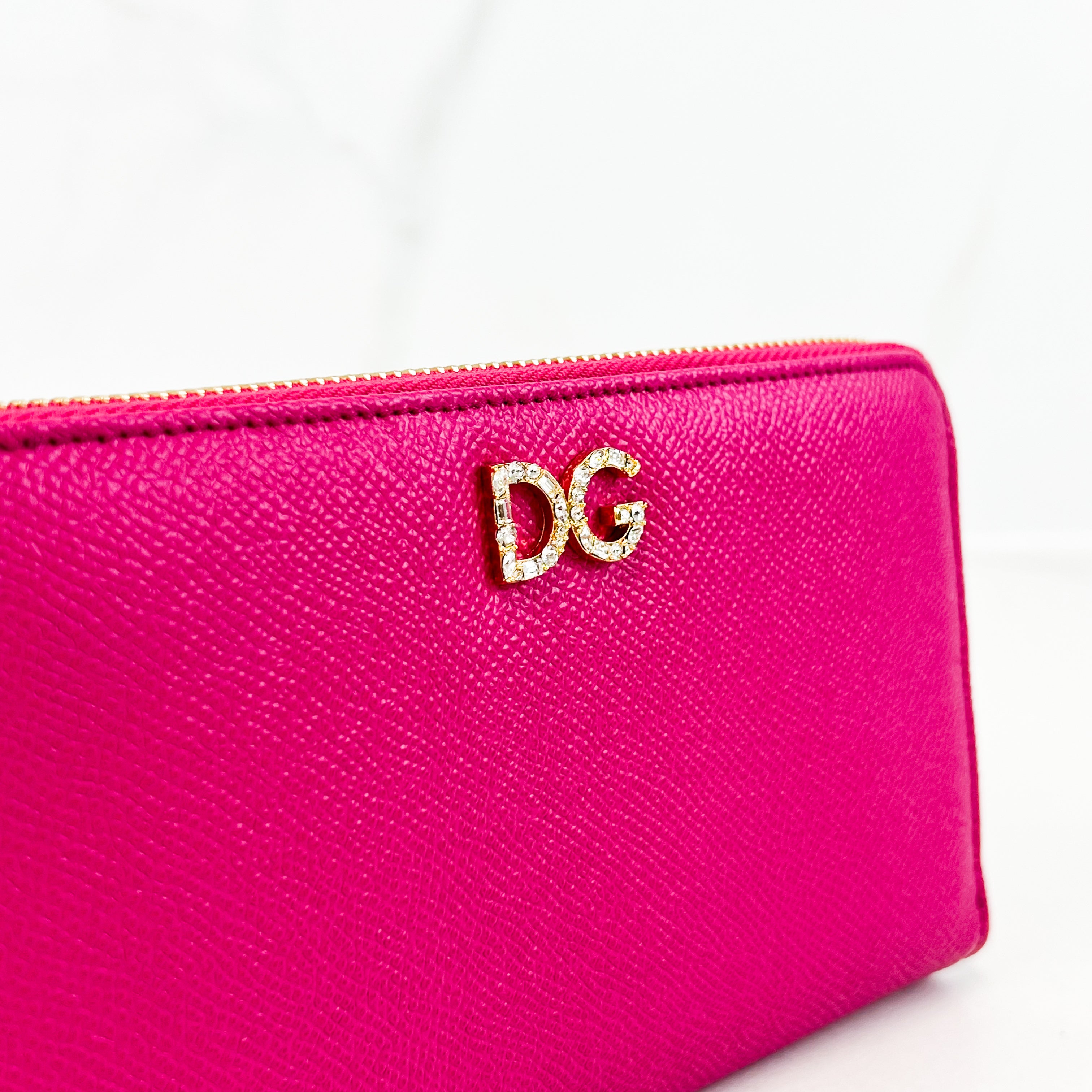Dolce & Gabbana Leather Pink Zip Around Wallet