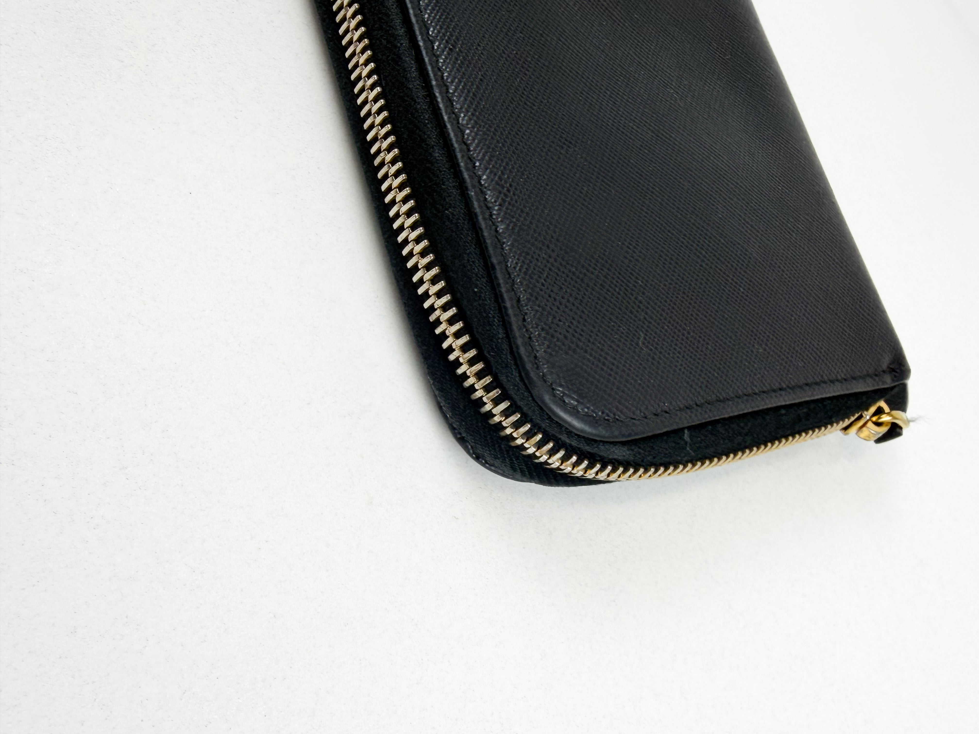 Prada Large Grained Leather Zip Around Wallet
