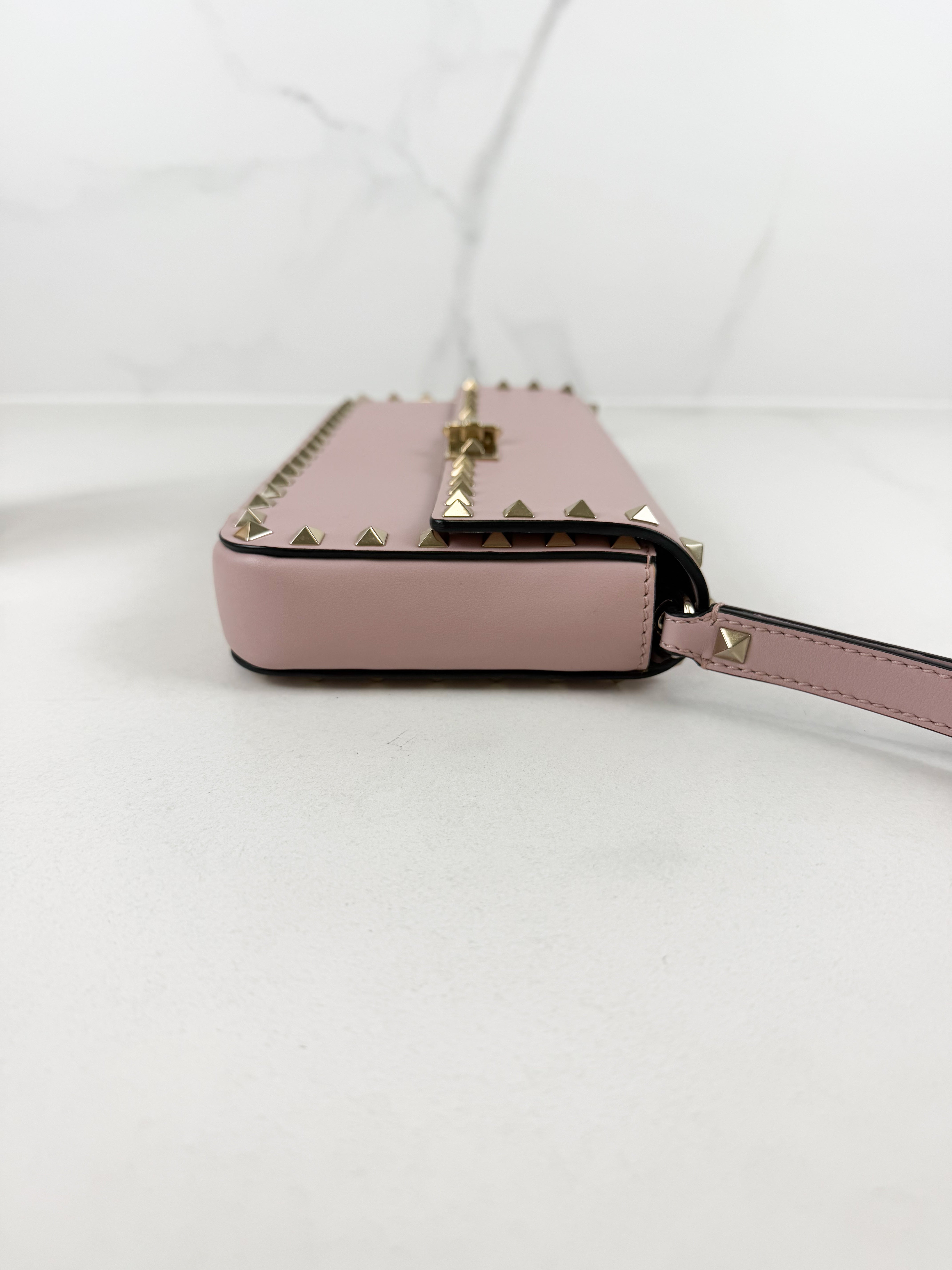 Valentino Garavani Blush Pink Rockstud Leather Clutch
