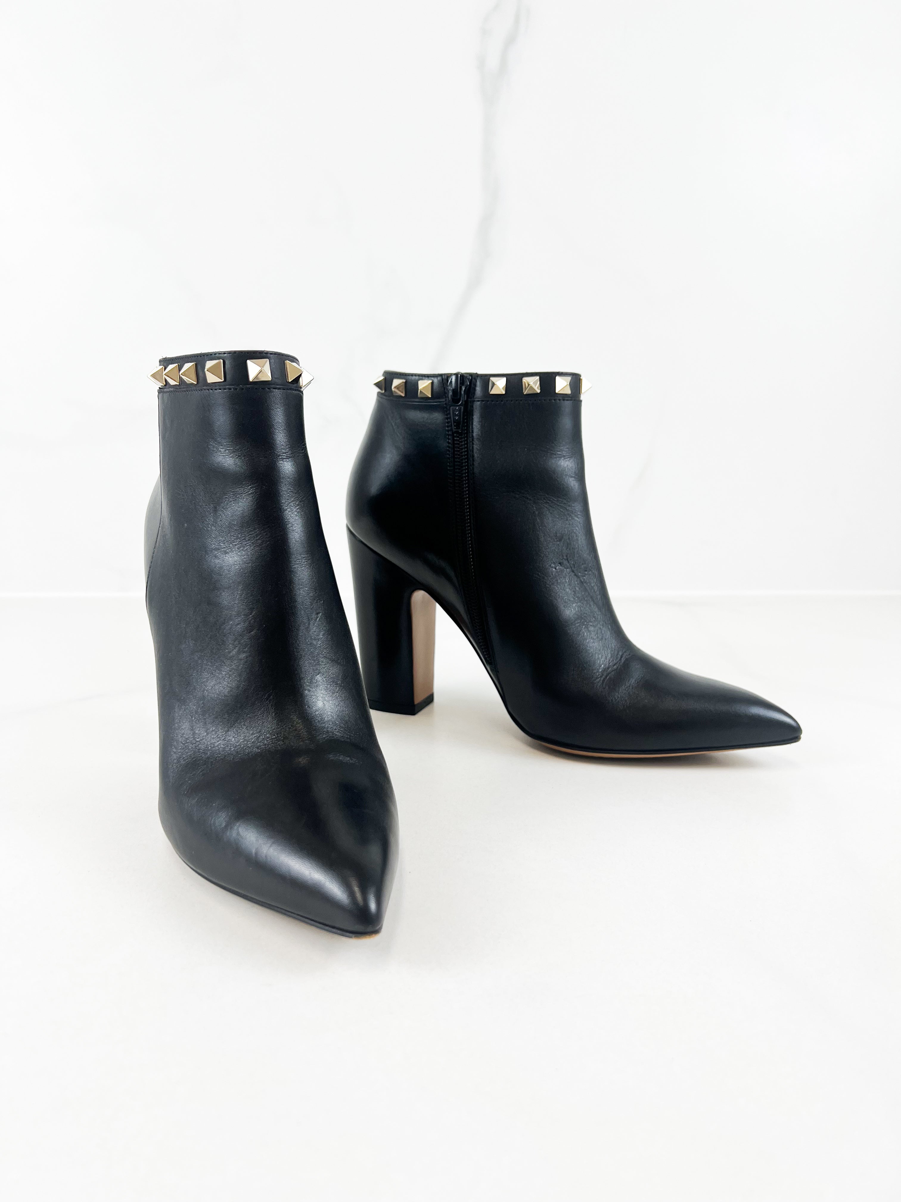 Valentino Black Leather Rockstud Boots Size 39.5