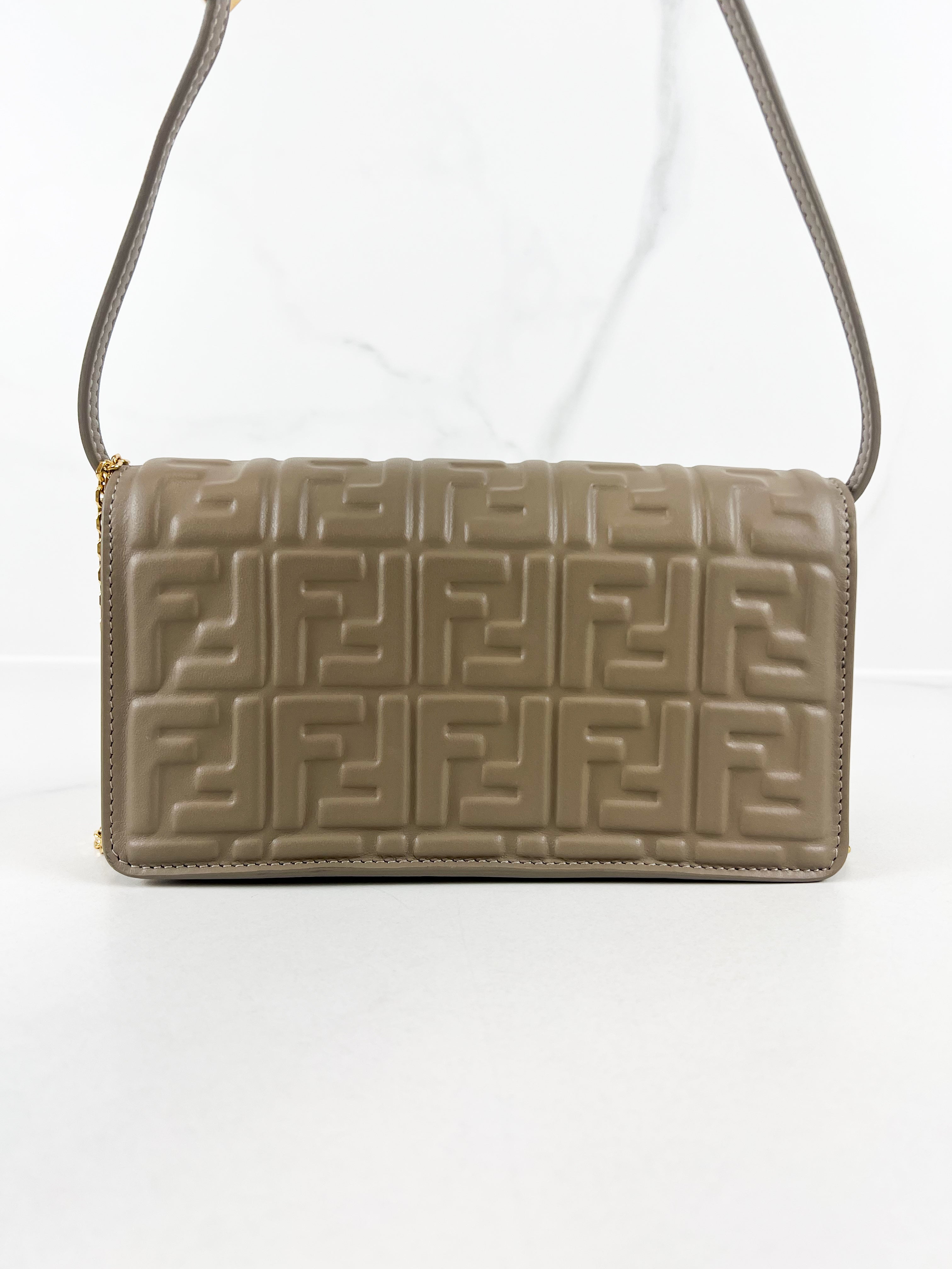 Fendi FF Wallet On Chain Baguette in Dove Grey Nappa Leather