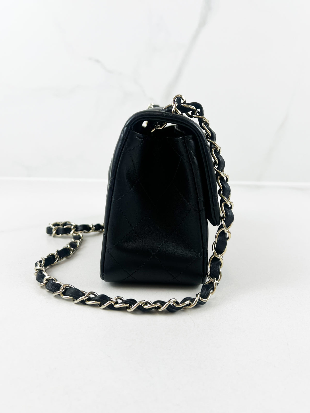 Chanel Mini Square in Black Lambskin with Champagne Hardware