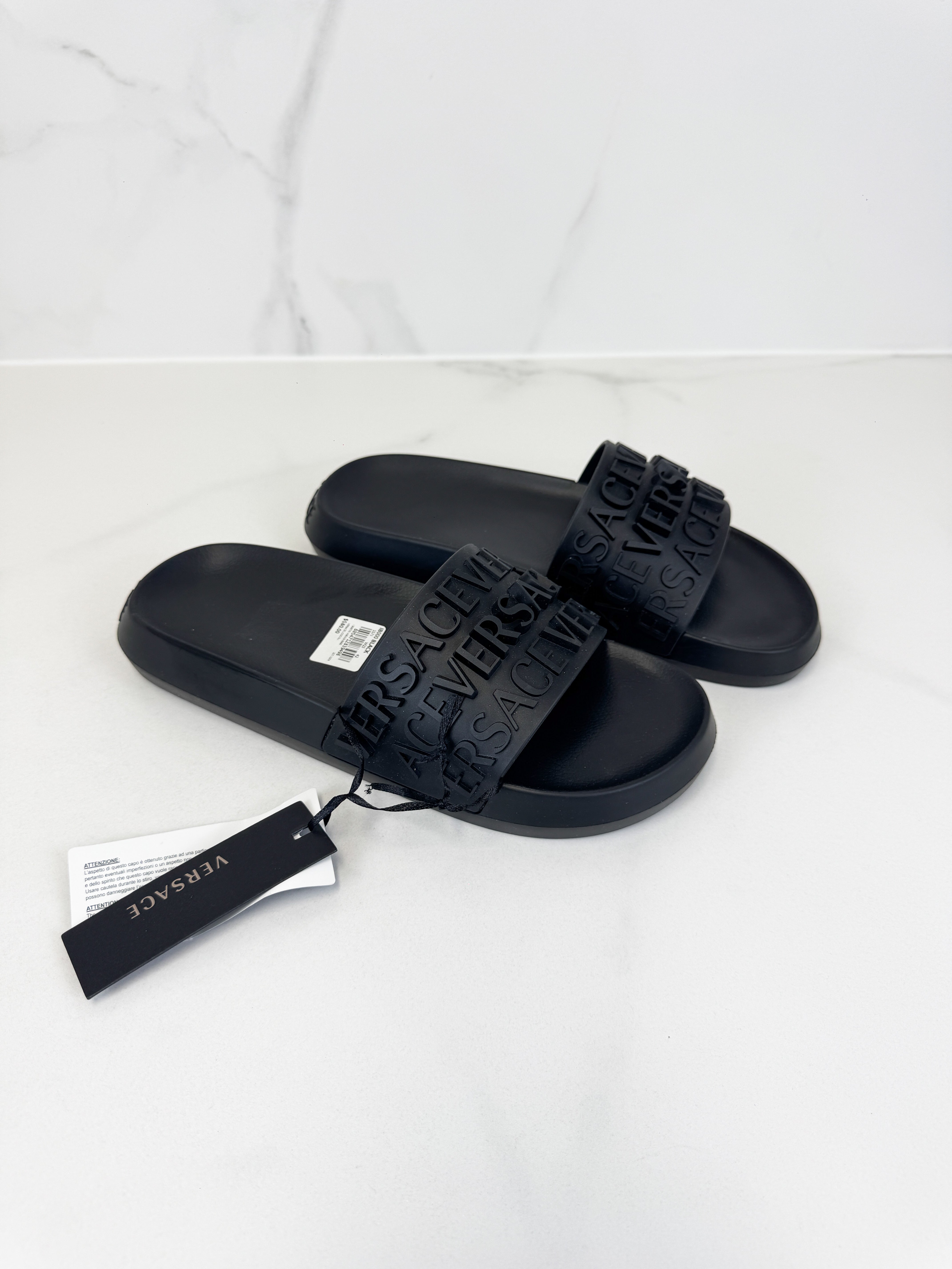 Versace Logo Embossed Black Rubber Slides Size 42
