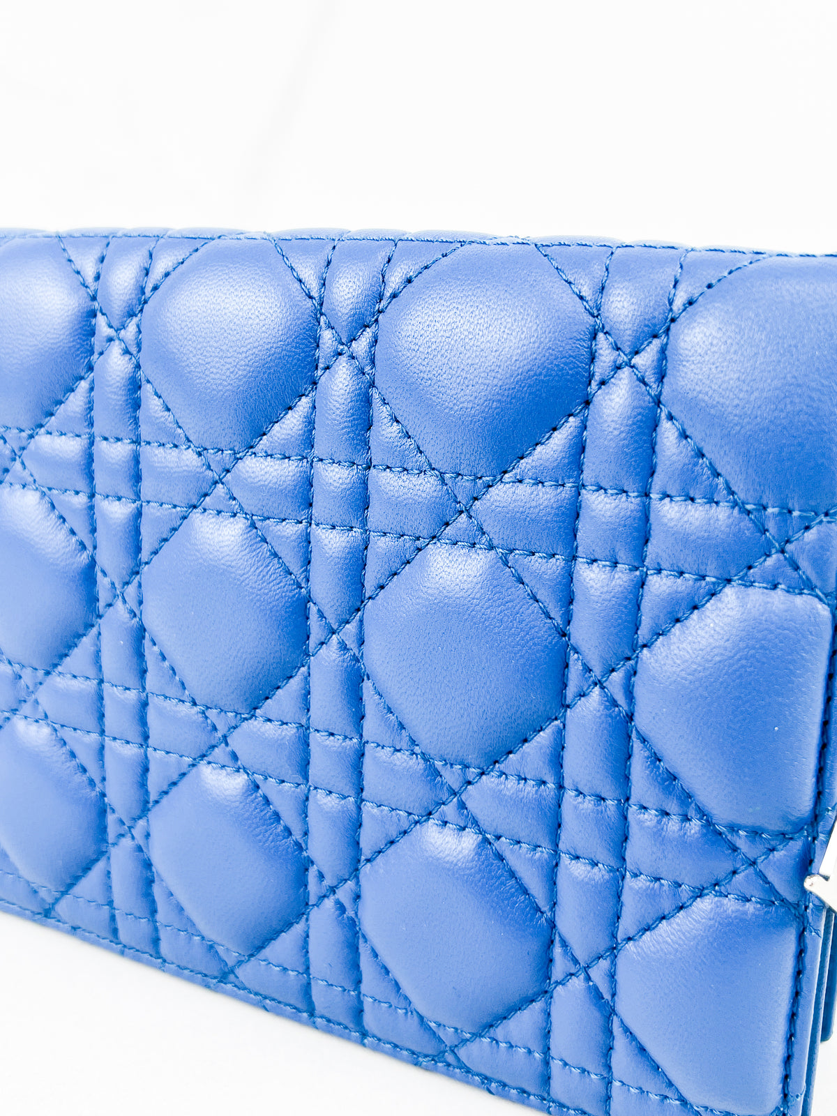 Christian Dior Cannage Lambskin Blue Clutch