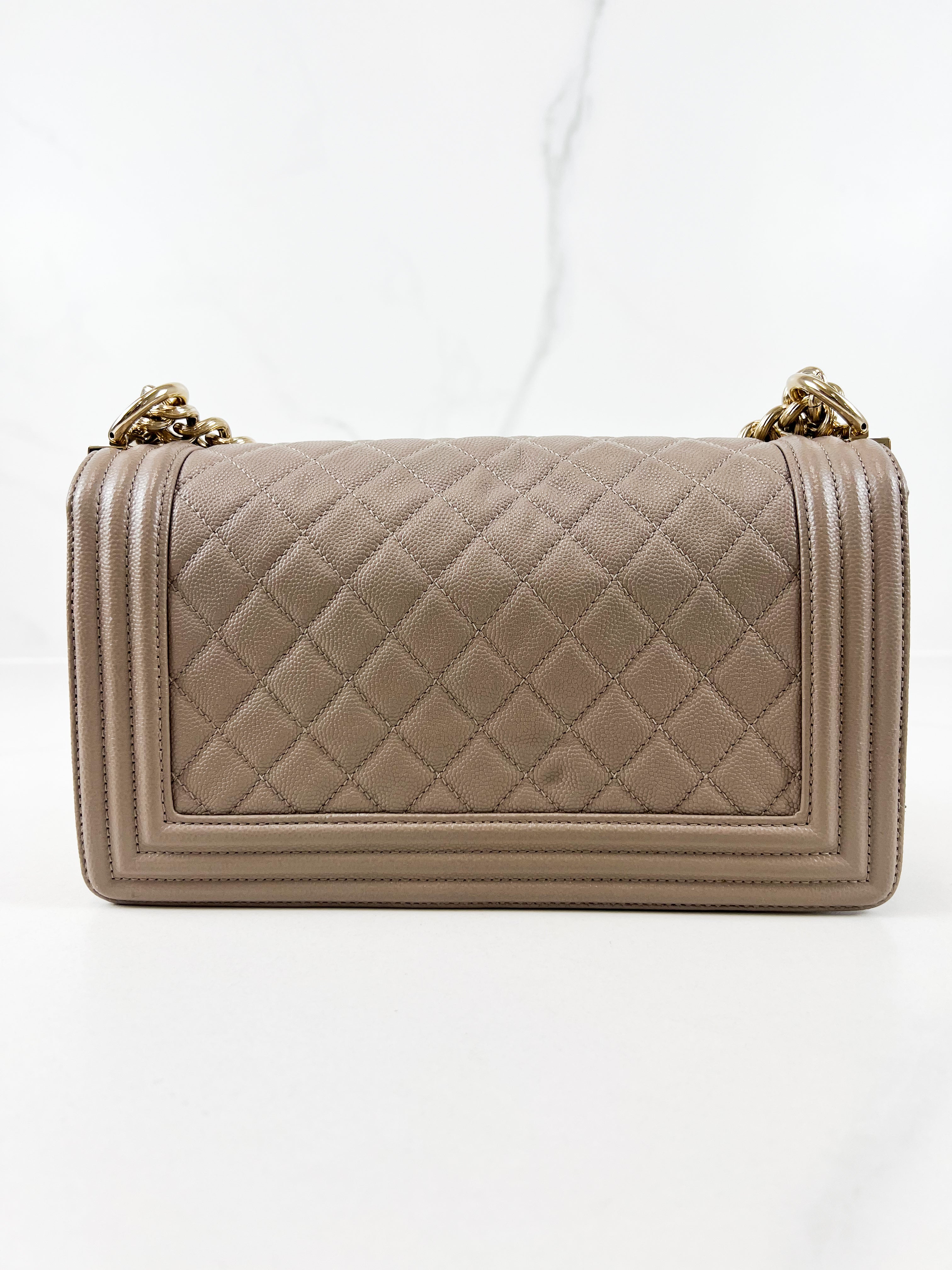 Chanel Beige Old Medium Quilted Caviar Leather Boy Bag GHW