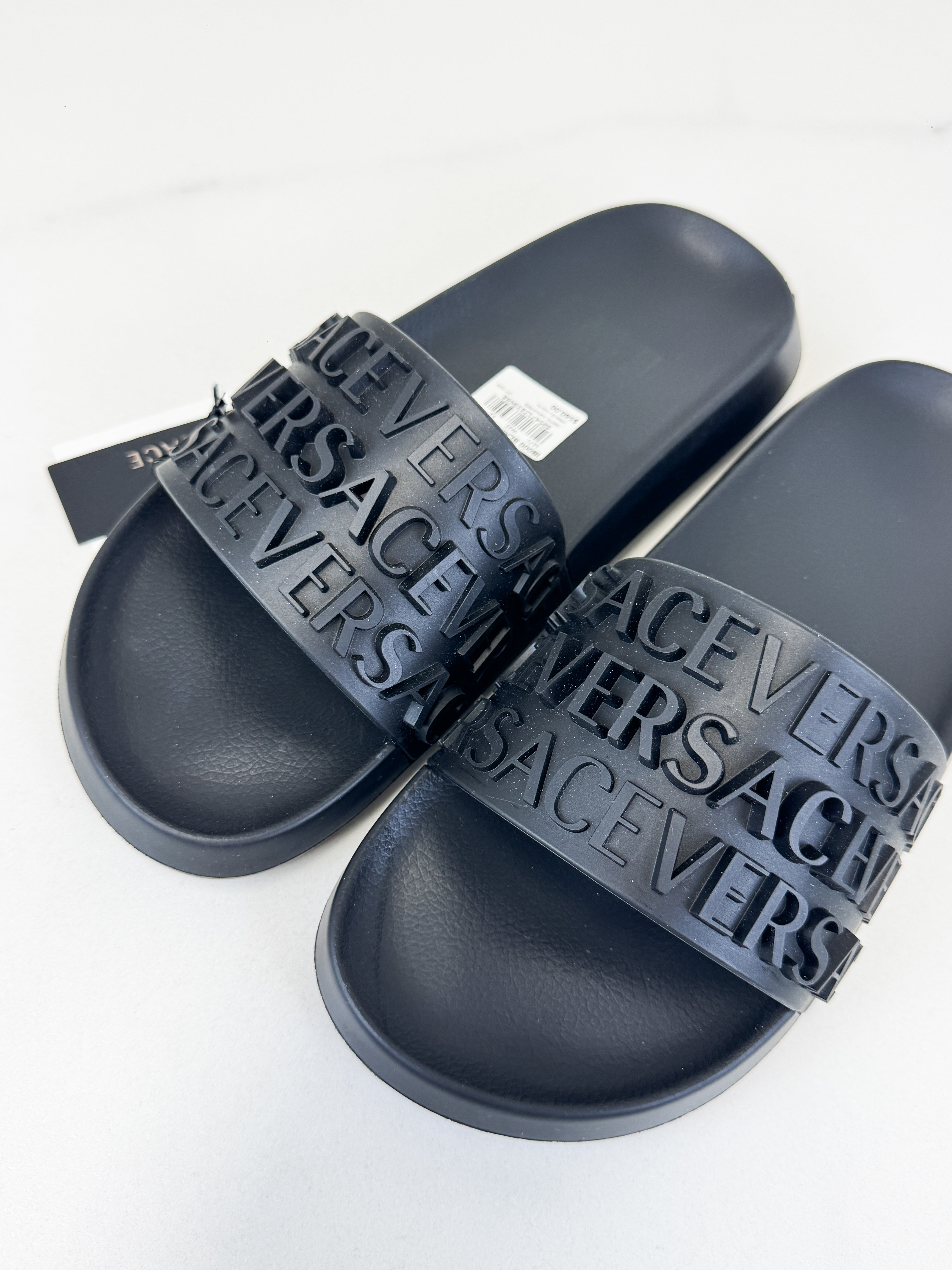 Versace Logo Embossed Black Rubber Slides Size 42