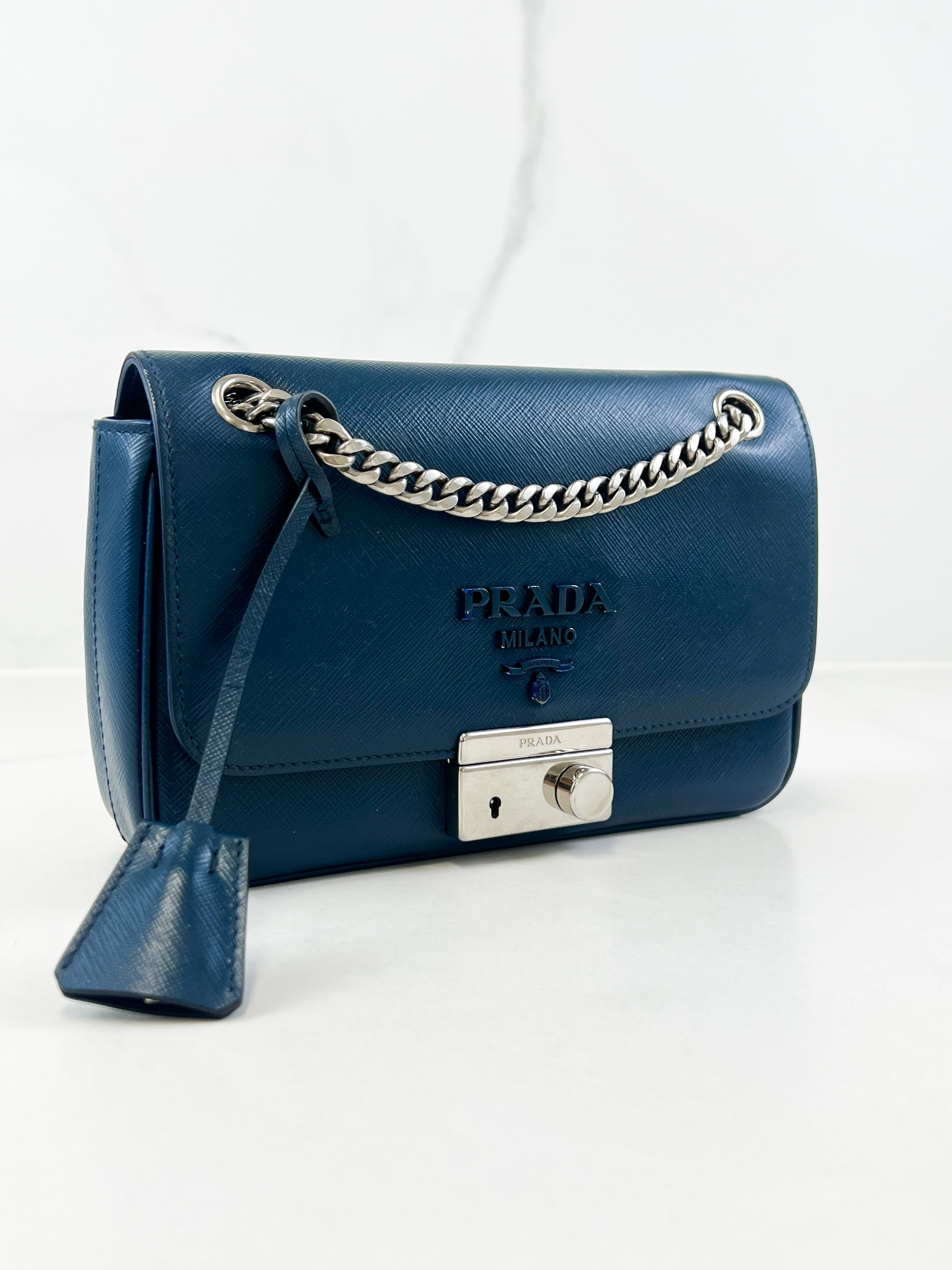 Prada Saffiano Leather Lock Crossbody Bag