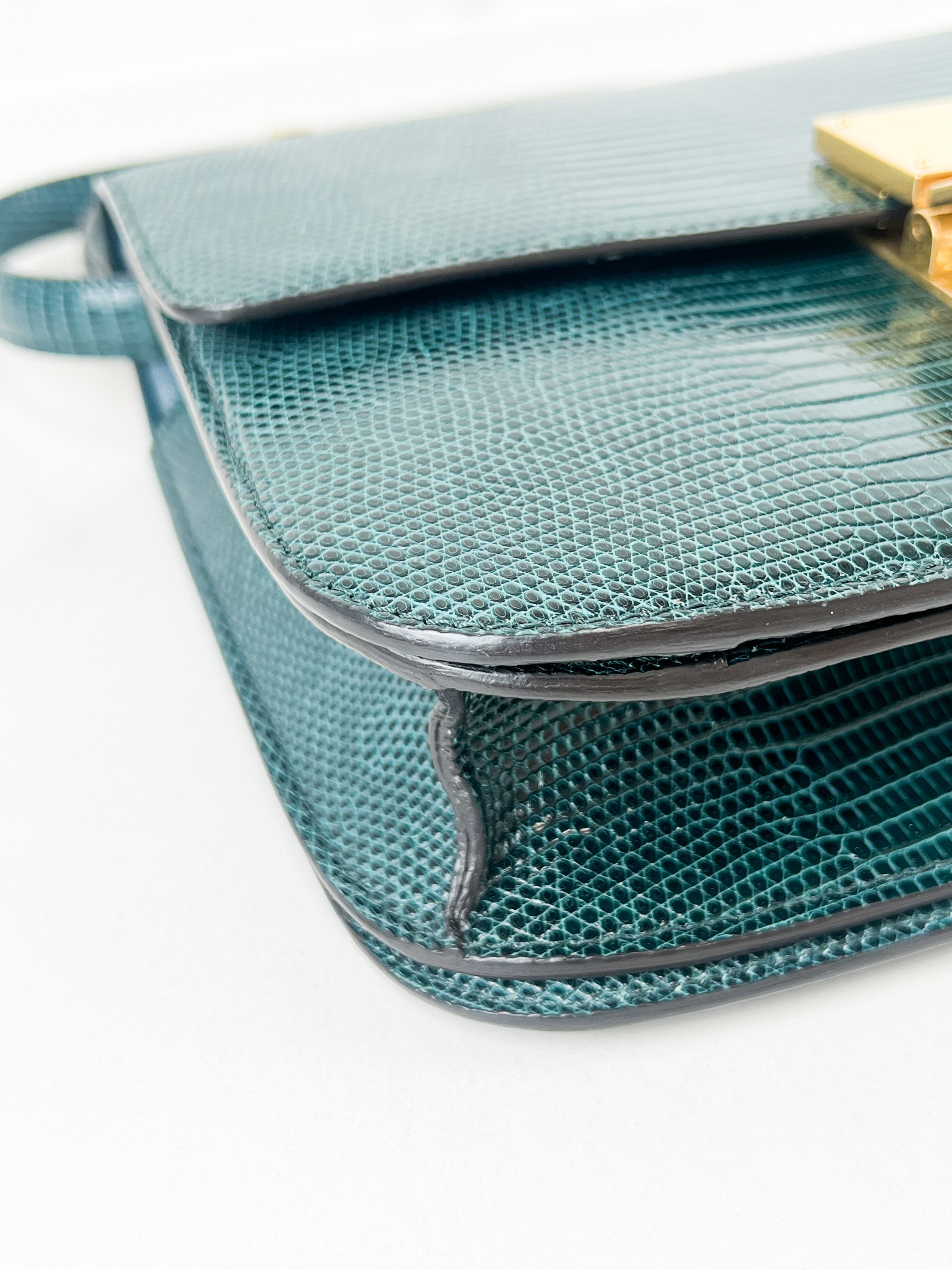 Celine Medium Classic Box Flap Bag in Emerald Lizard Leather