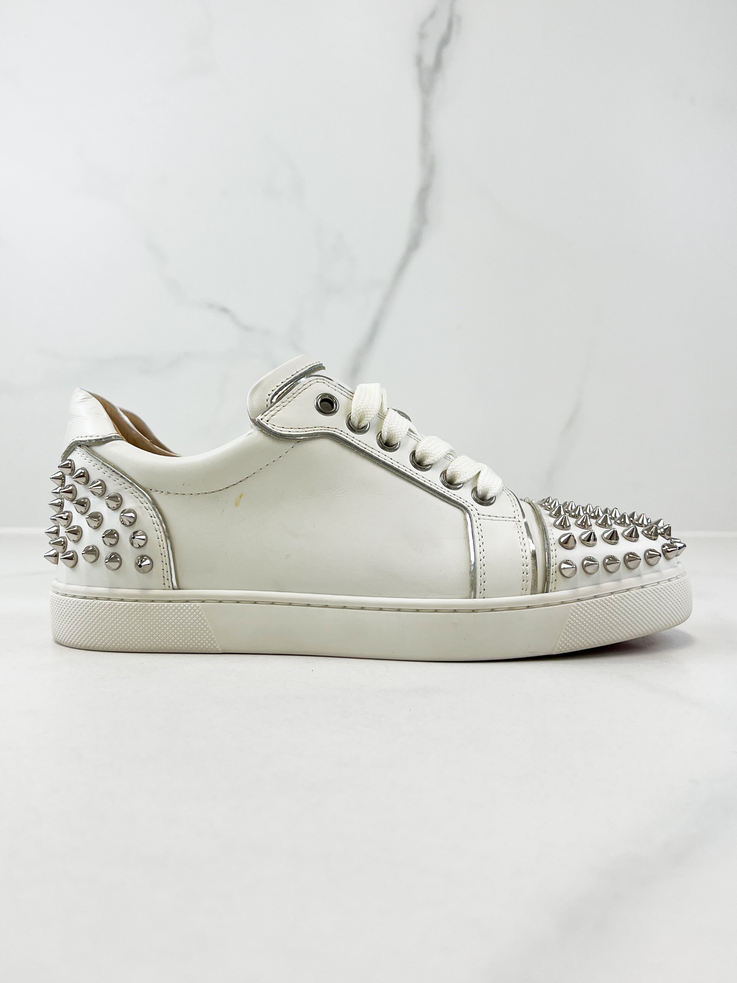 Christian Louboutin White Viera Spikes Size 37