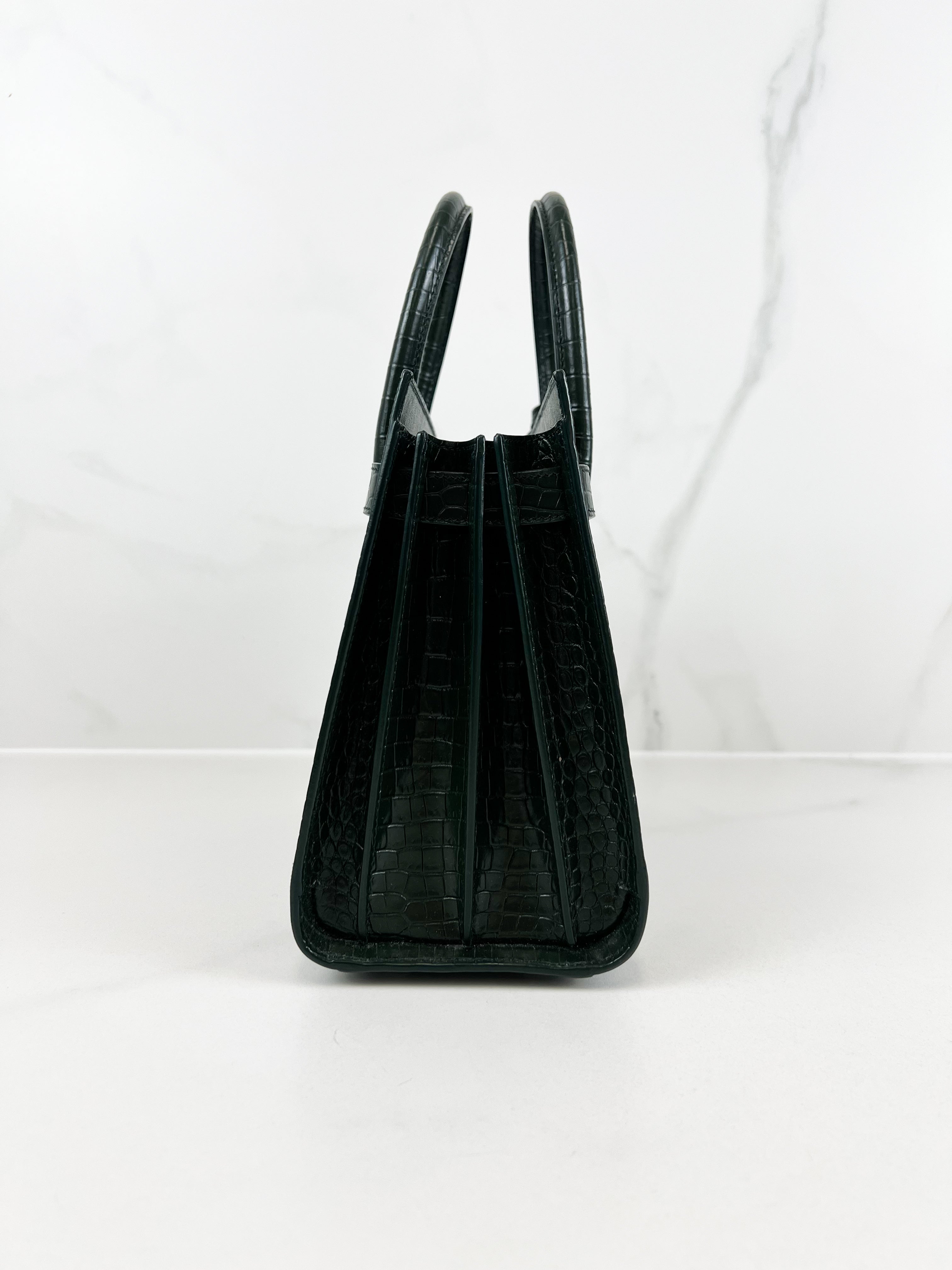 Saint Laurent Sac De Jour Small in Dark Green Croc Leather