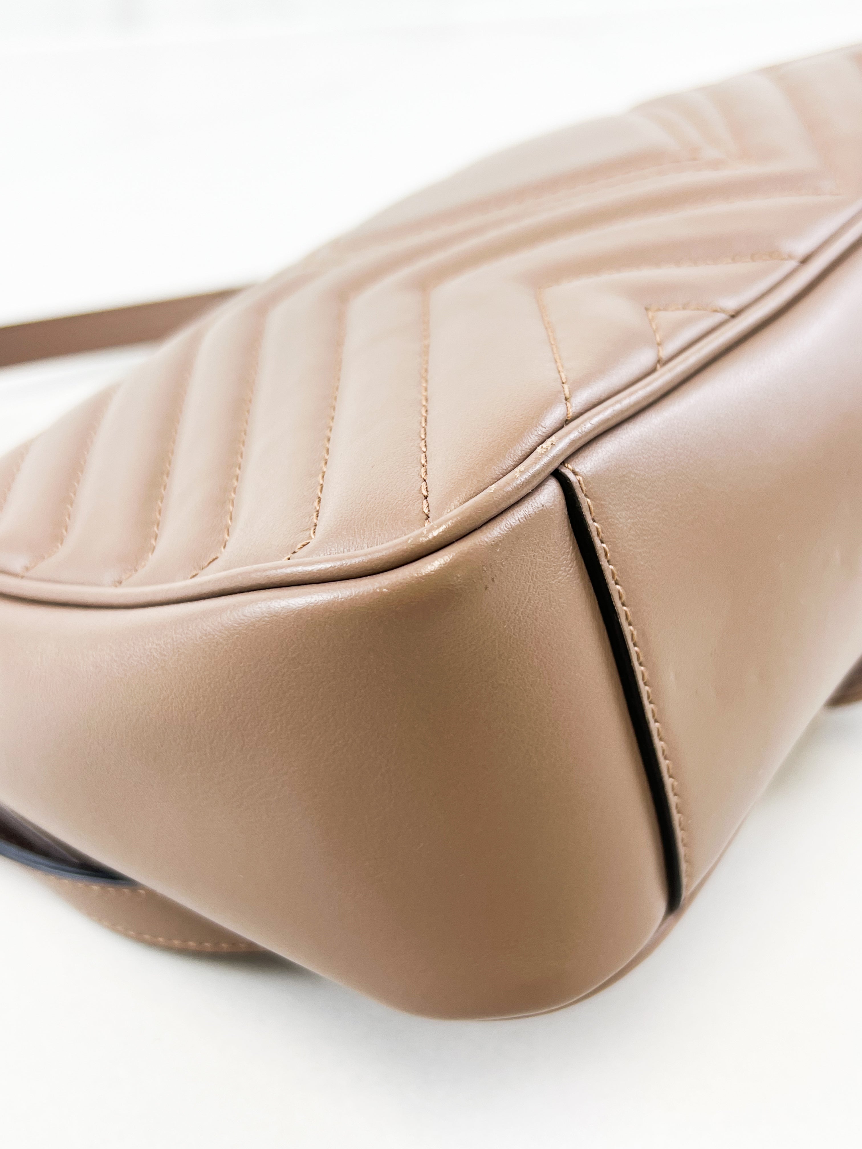 Gucci Taupe GG Marmont Matelasse Small Flap Shoulder Bag