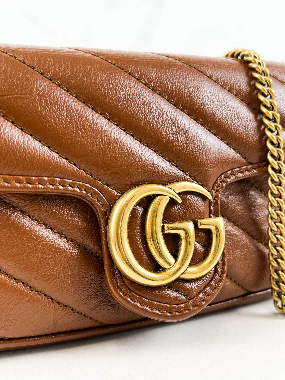 Gucci Brown Leather GG Marmont Matelasse Super Mini Bag