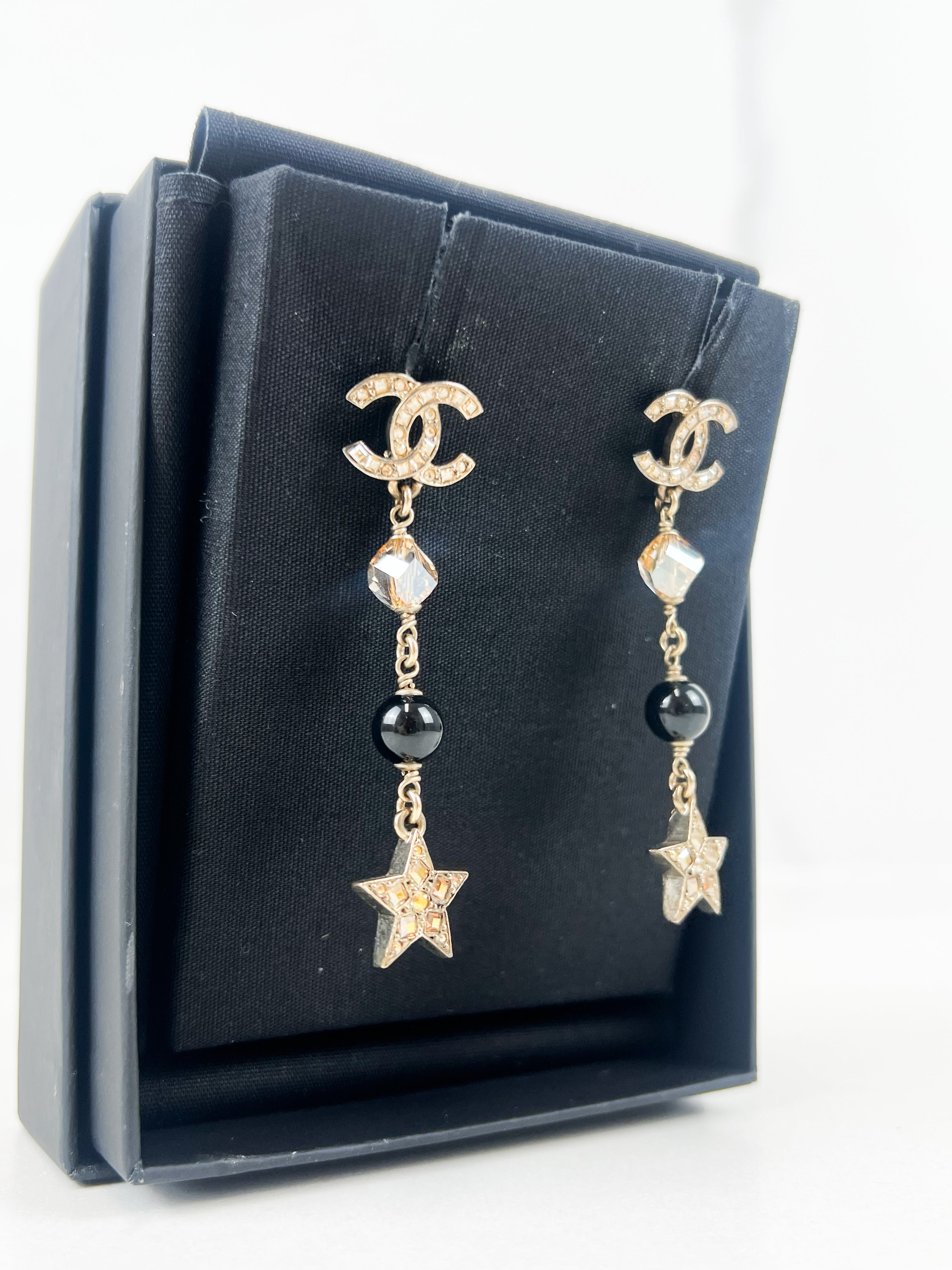 Chanel CC Drop Down Earrings with Stars & Crystals