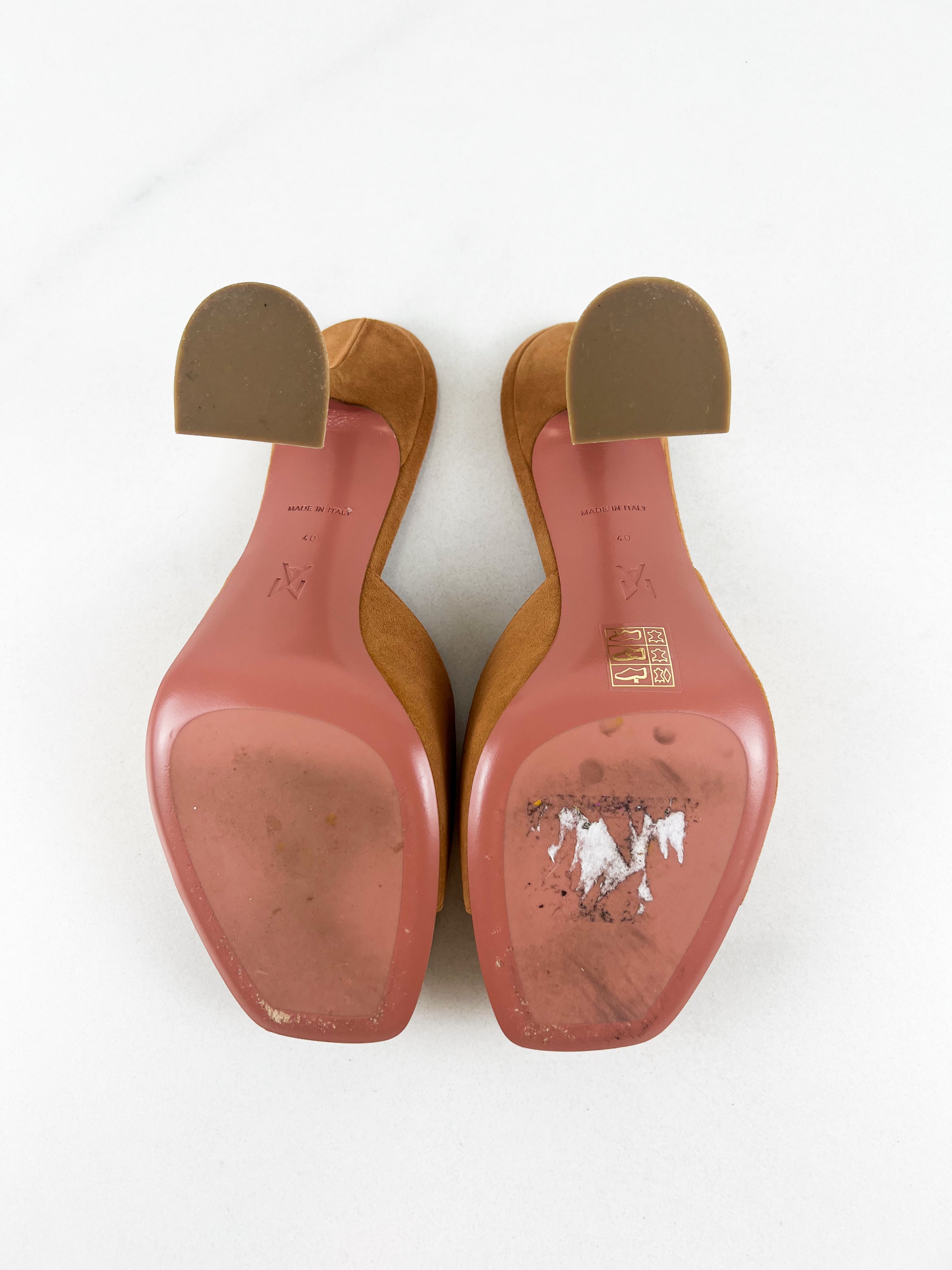 Amina Muaddi Lupita Slipper in Suede Camel Size 40