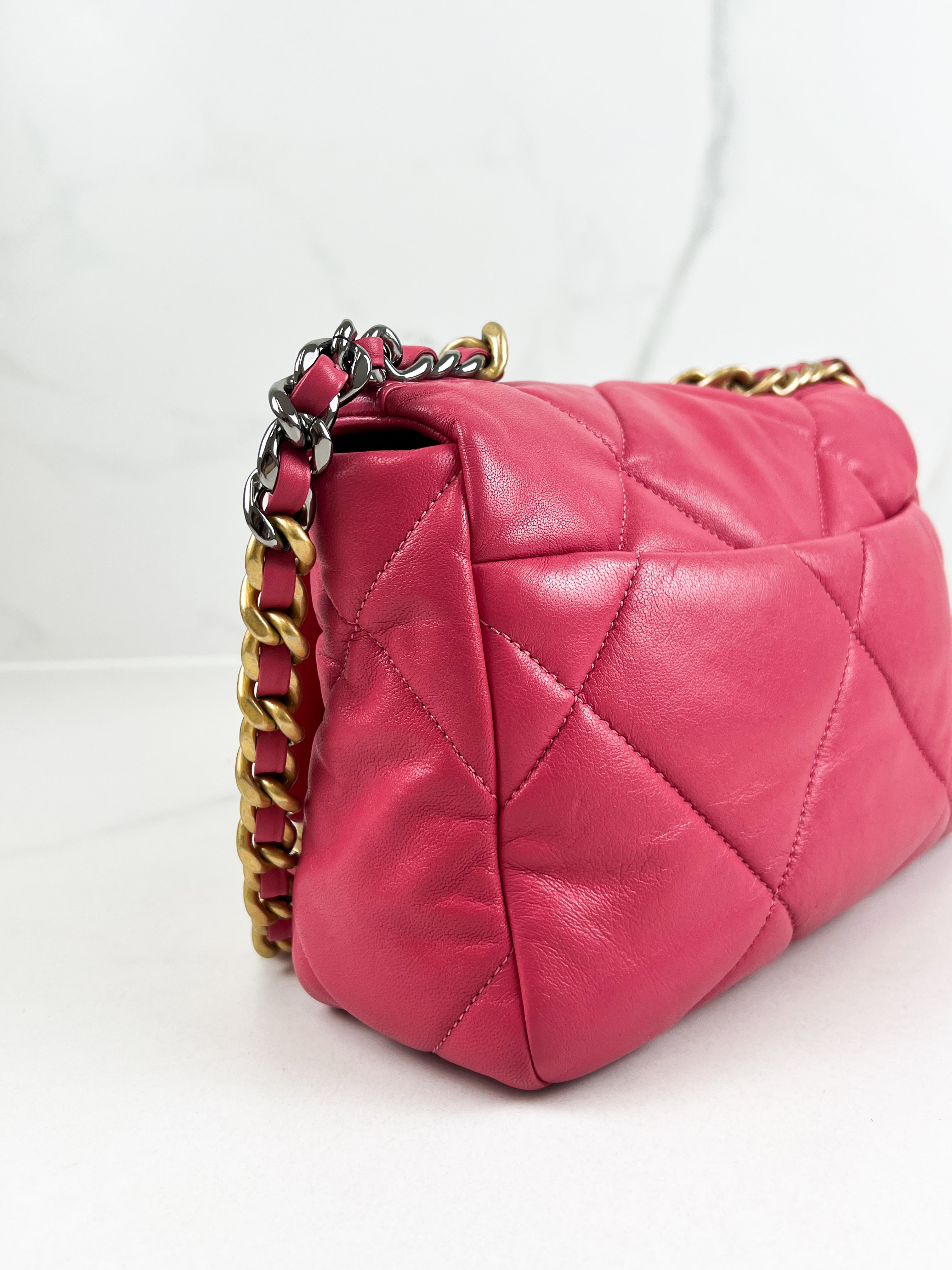 Chanel Pink Small Lambskin 19 with Gold & Silver Tone Hardware