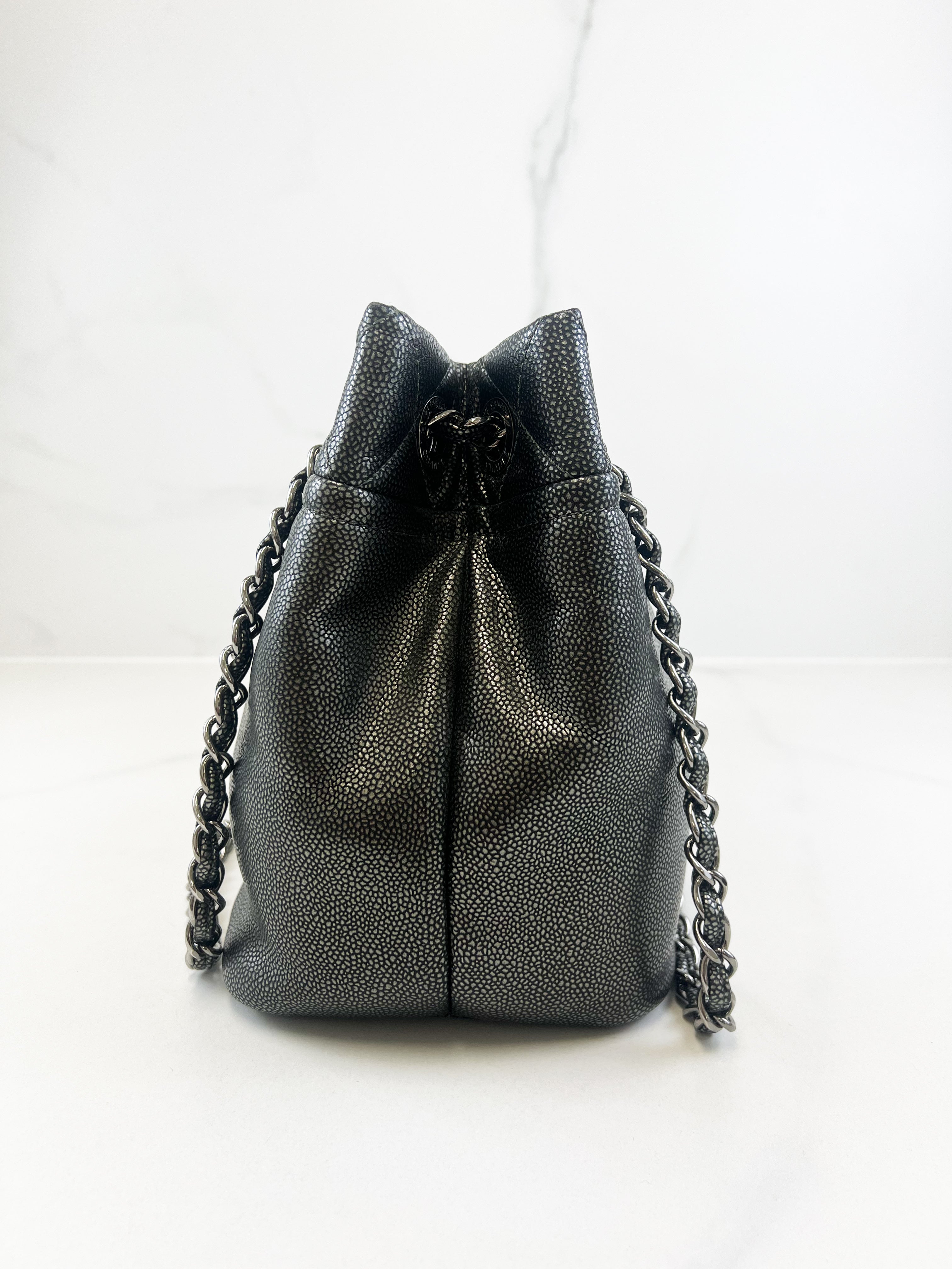 Chanel Gunmetal Grey Caviar CC Shoulder Bag