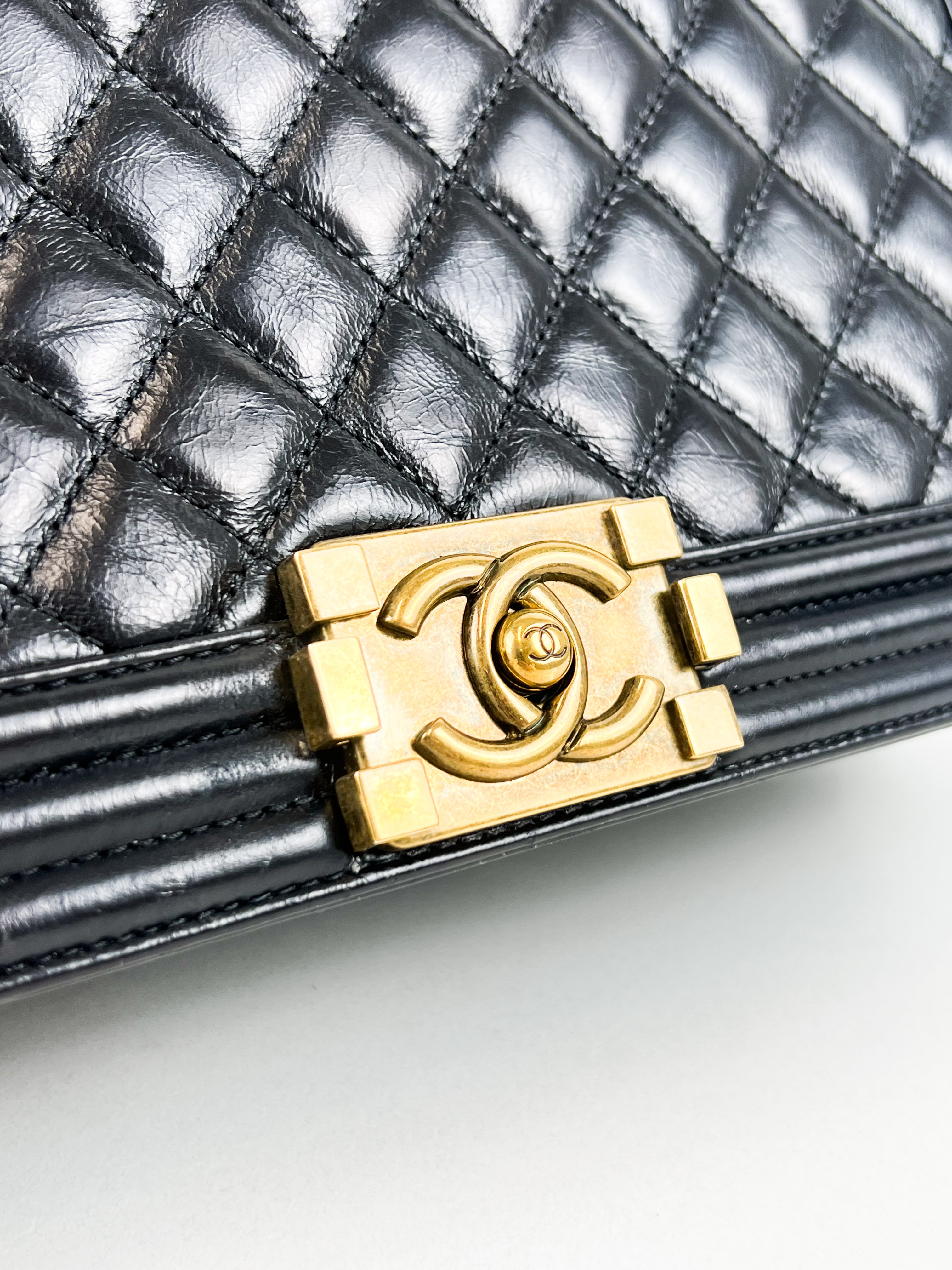 Chanel Limited edition Black New Medium Distressed Calfskin Boy Bag with Antique GHW