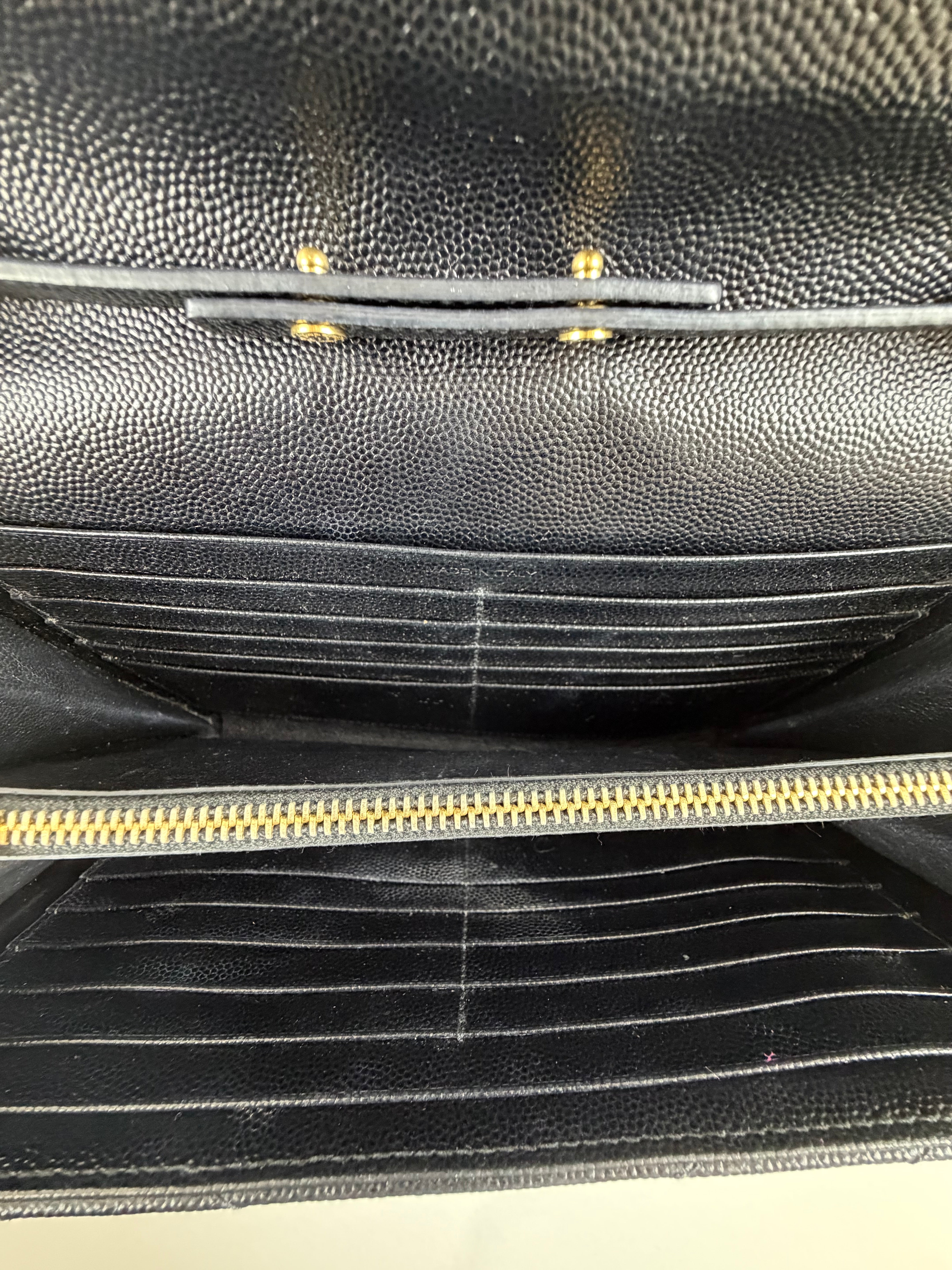 Saint Laurent Cassandre Envelope WOC in Black Grained Leather