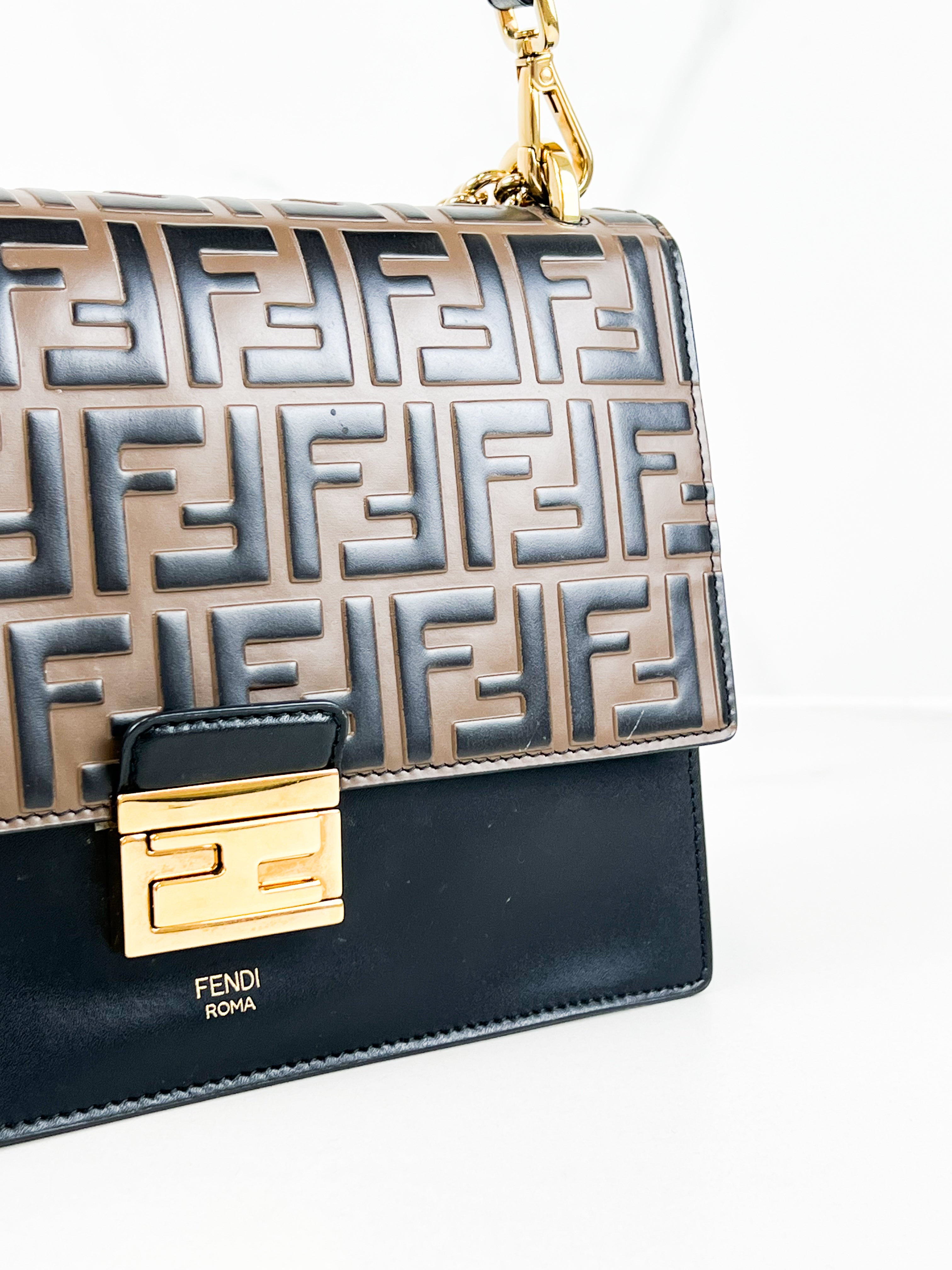 Fendi Kan I Medium Embossed Shoulder Flap Bag