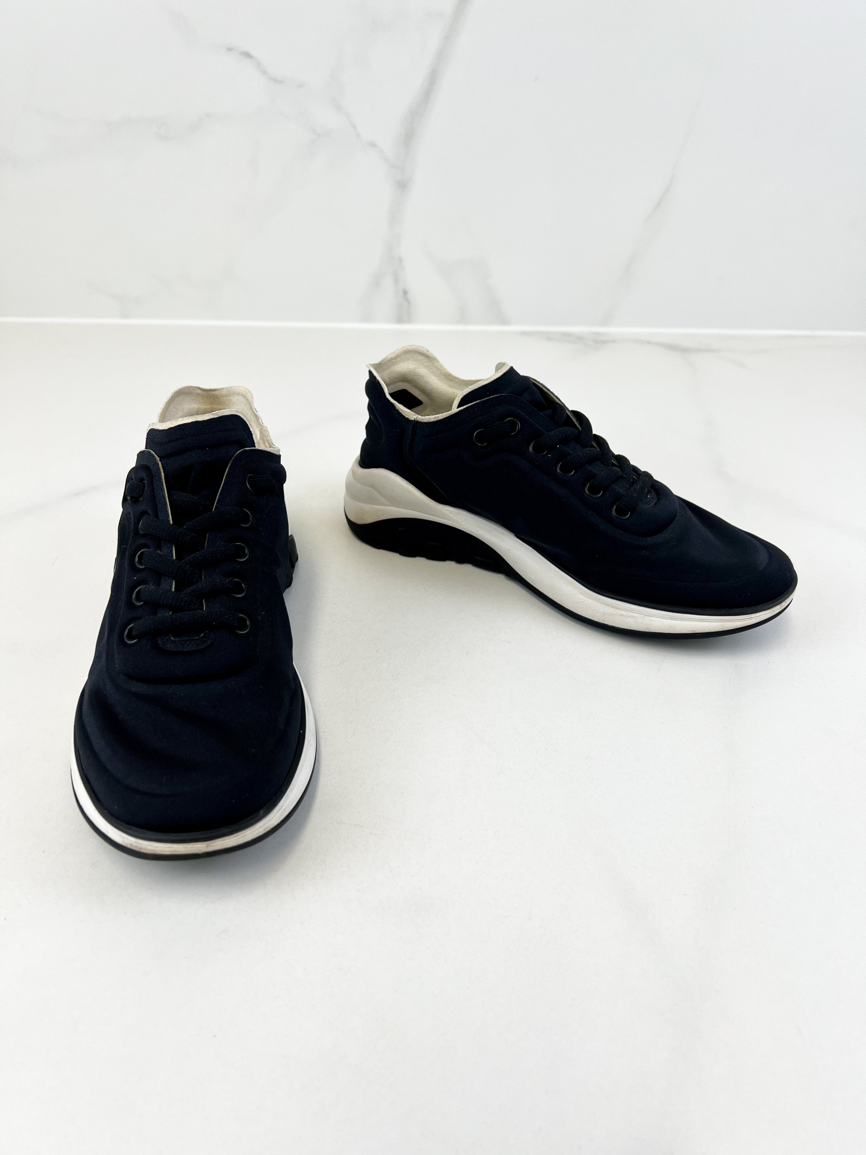 Chanel Black & White Low Top CC Sneaker Size 36