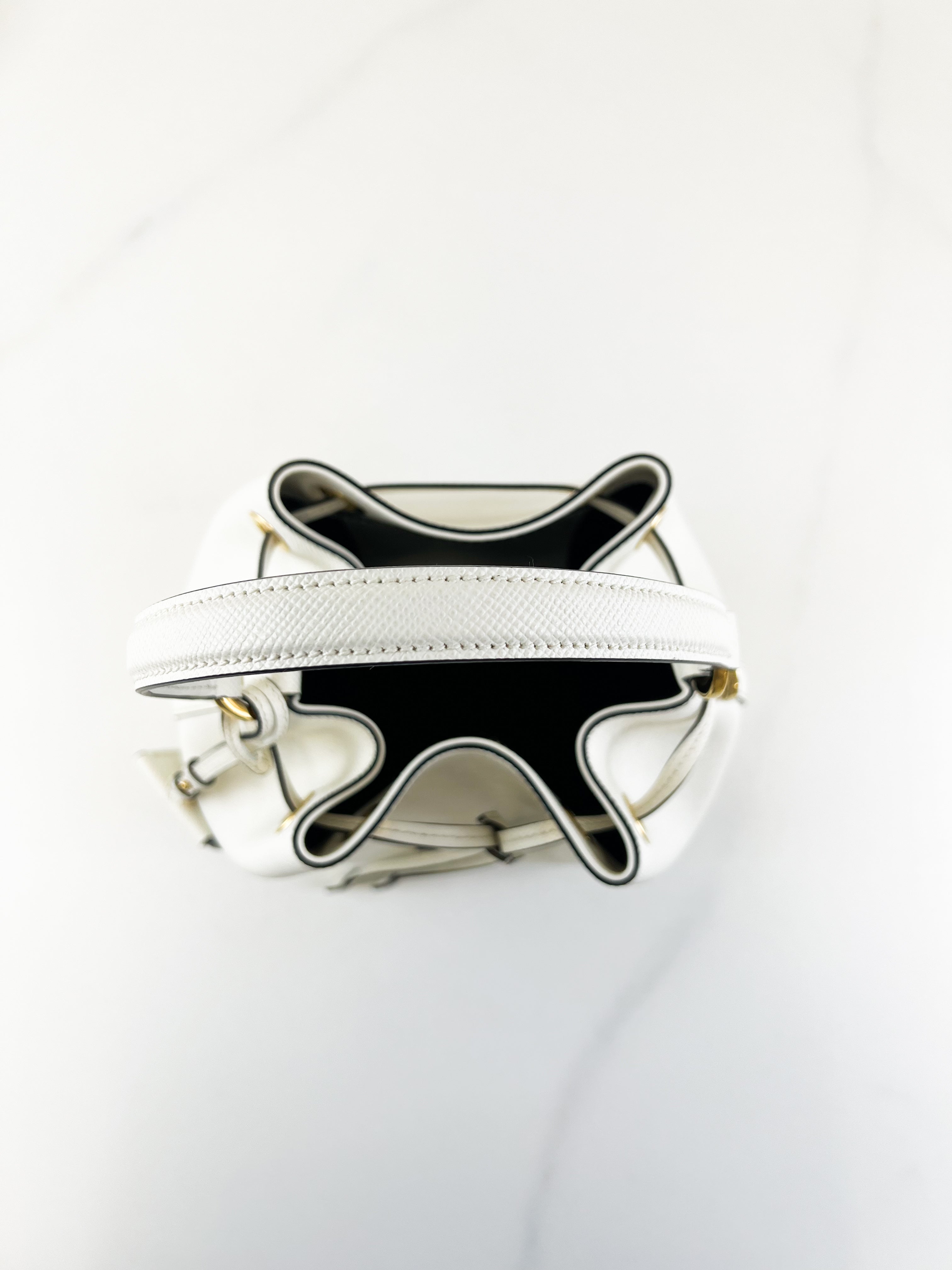Prada Saffiano Top Handle Bucket Bag in White