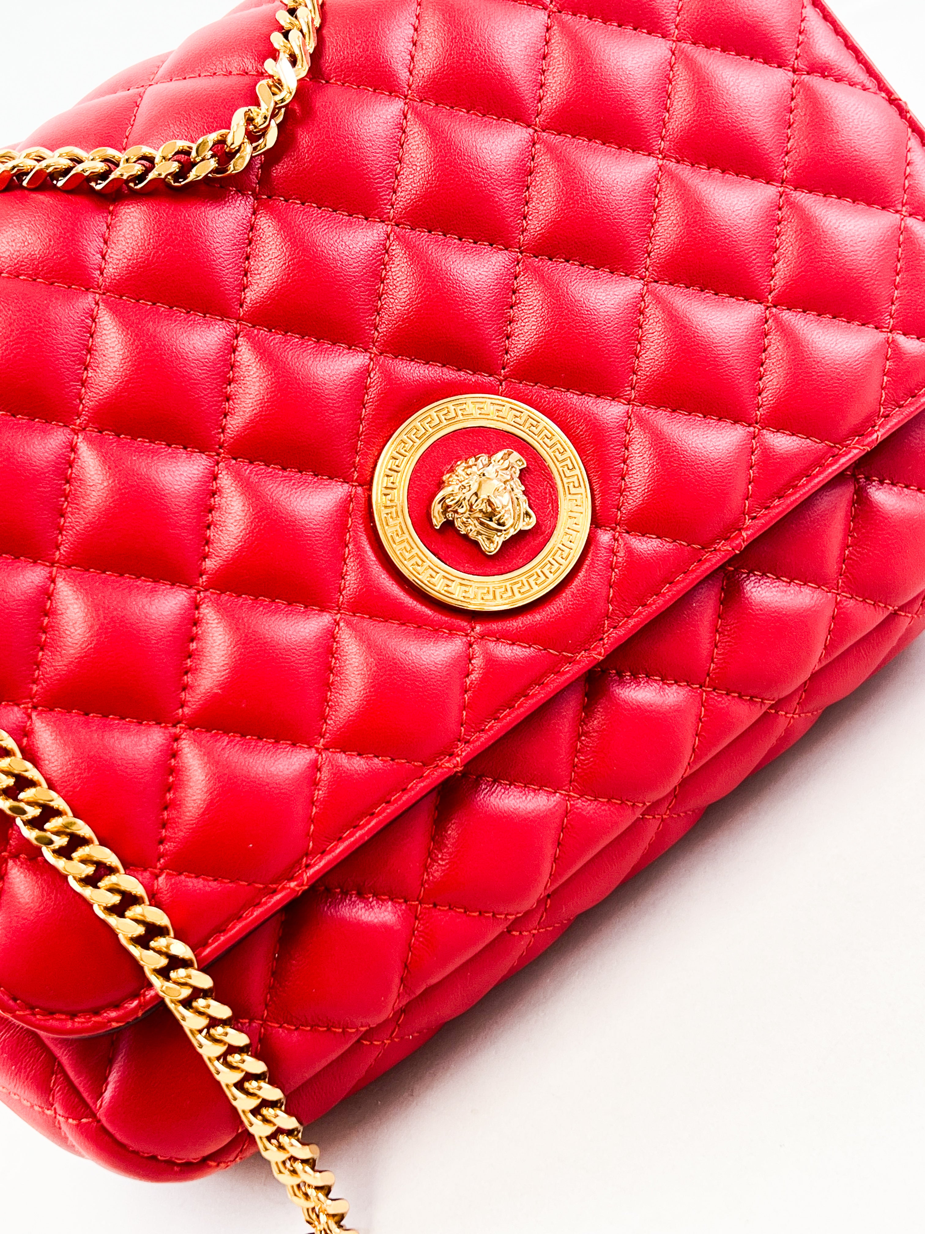 Versace Red Quilted Leather Shoulder Bag