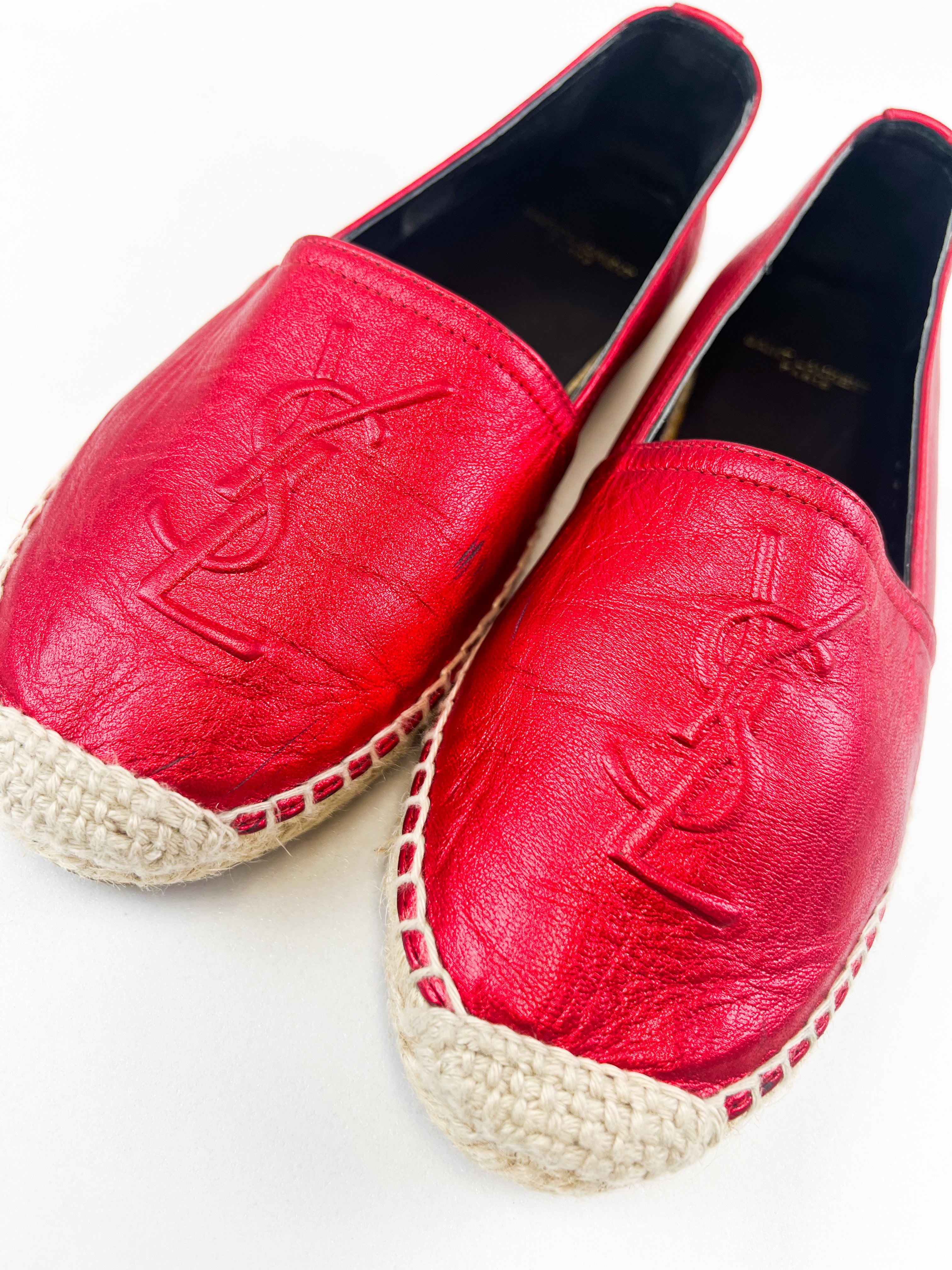 Saint Laurent Monogram Metallic Espadrilles Size 36