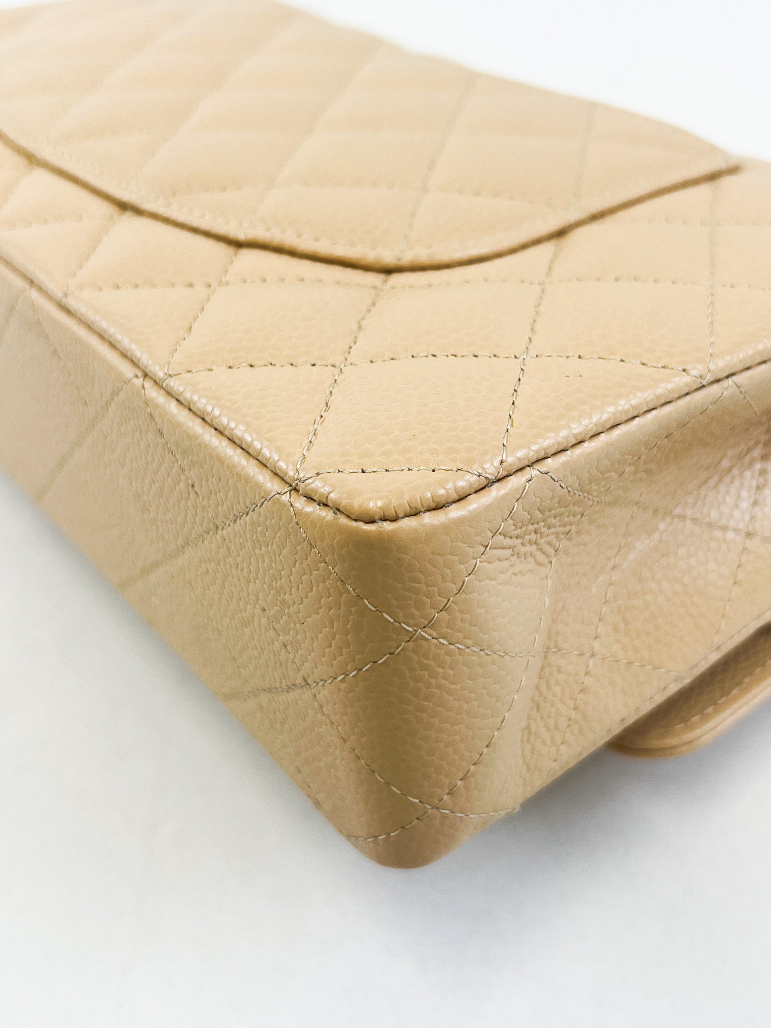Chanel CC Medium Caviar Beige Classic Double Flap Shoulder Bag