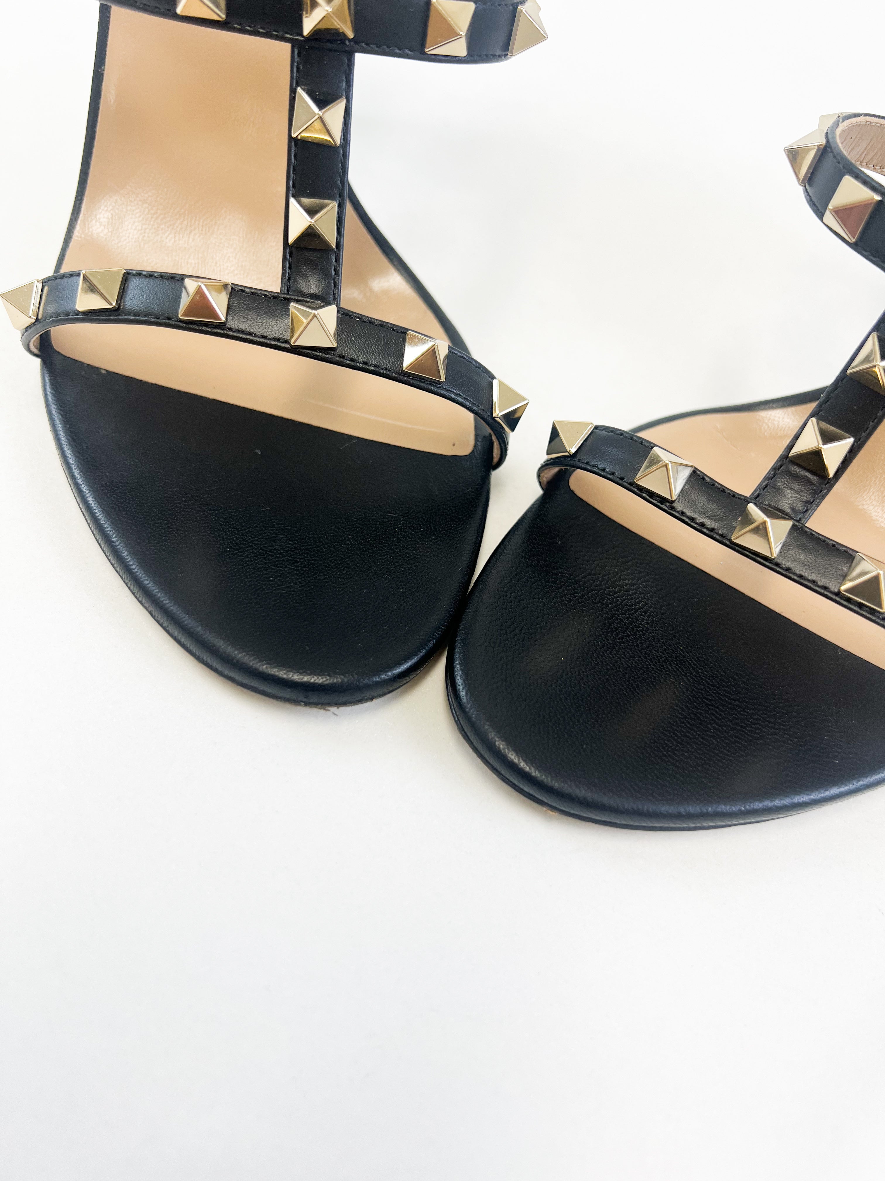 Valentino Black Rockstud Leather Sandals Size 41