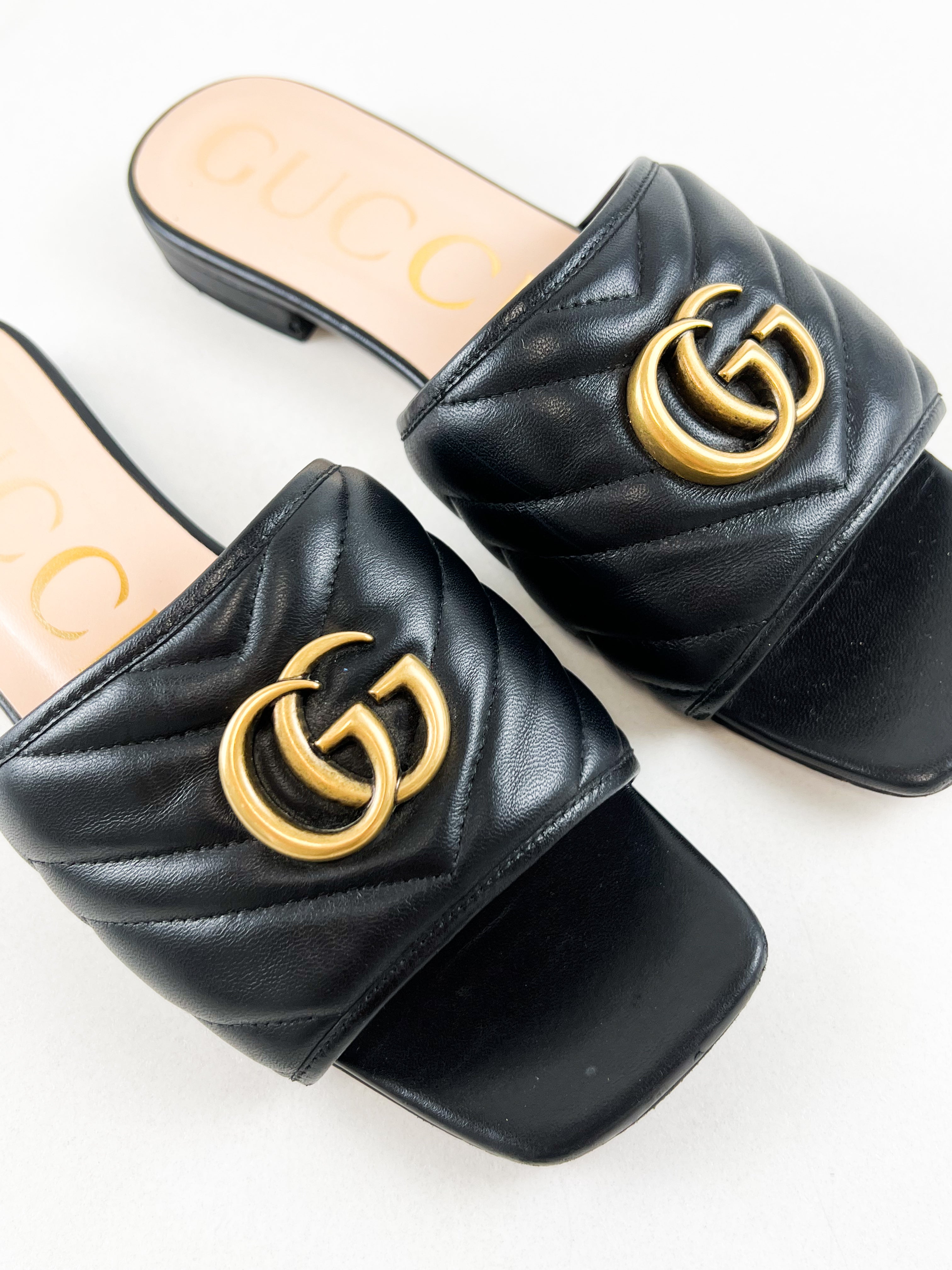 Gucci Jolie Marmont GG Logo Quilted Slides Size 38
