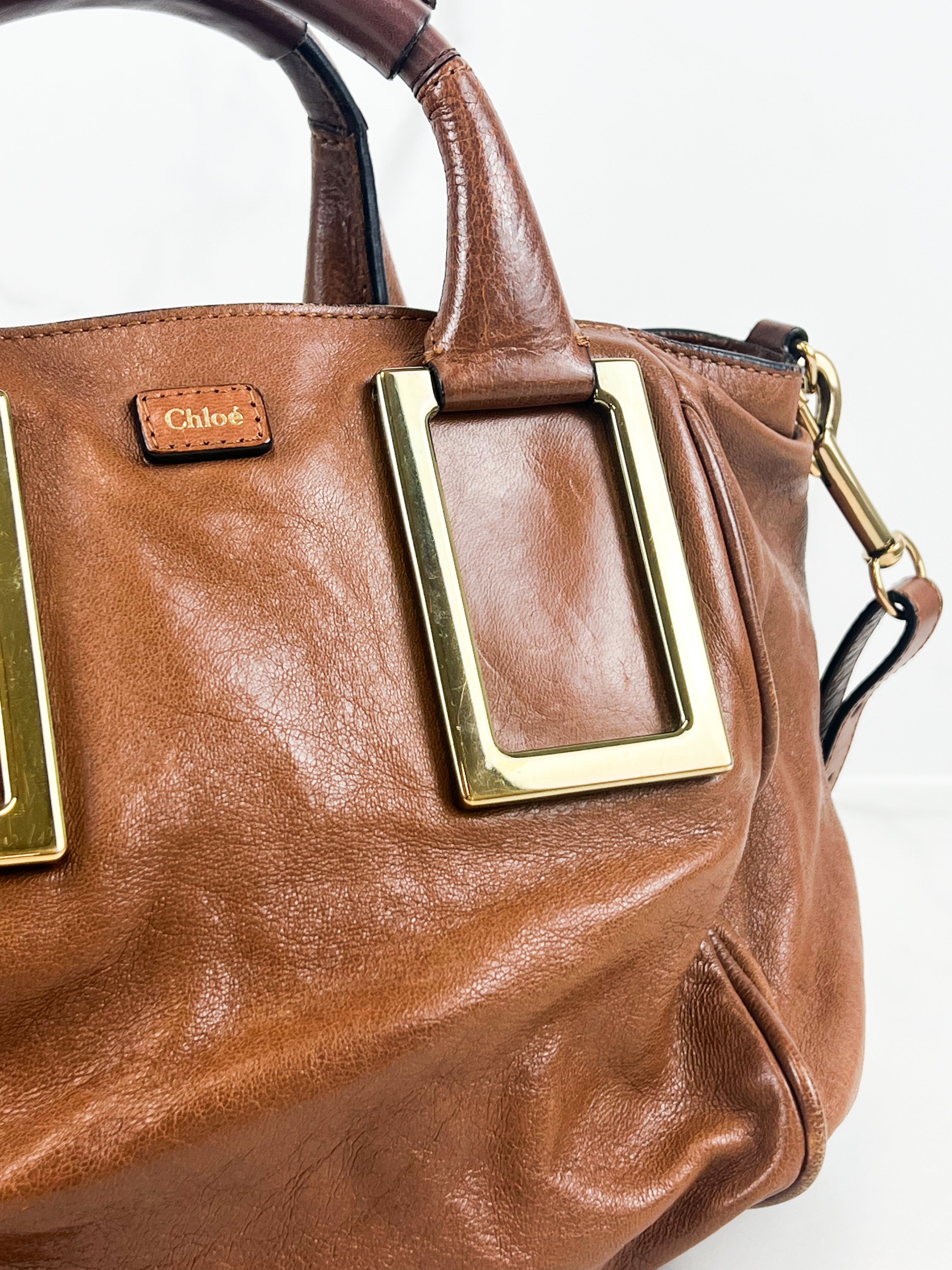 Chloe Vintage Brown Leather Ethel Satchel Bag