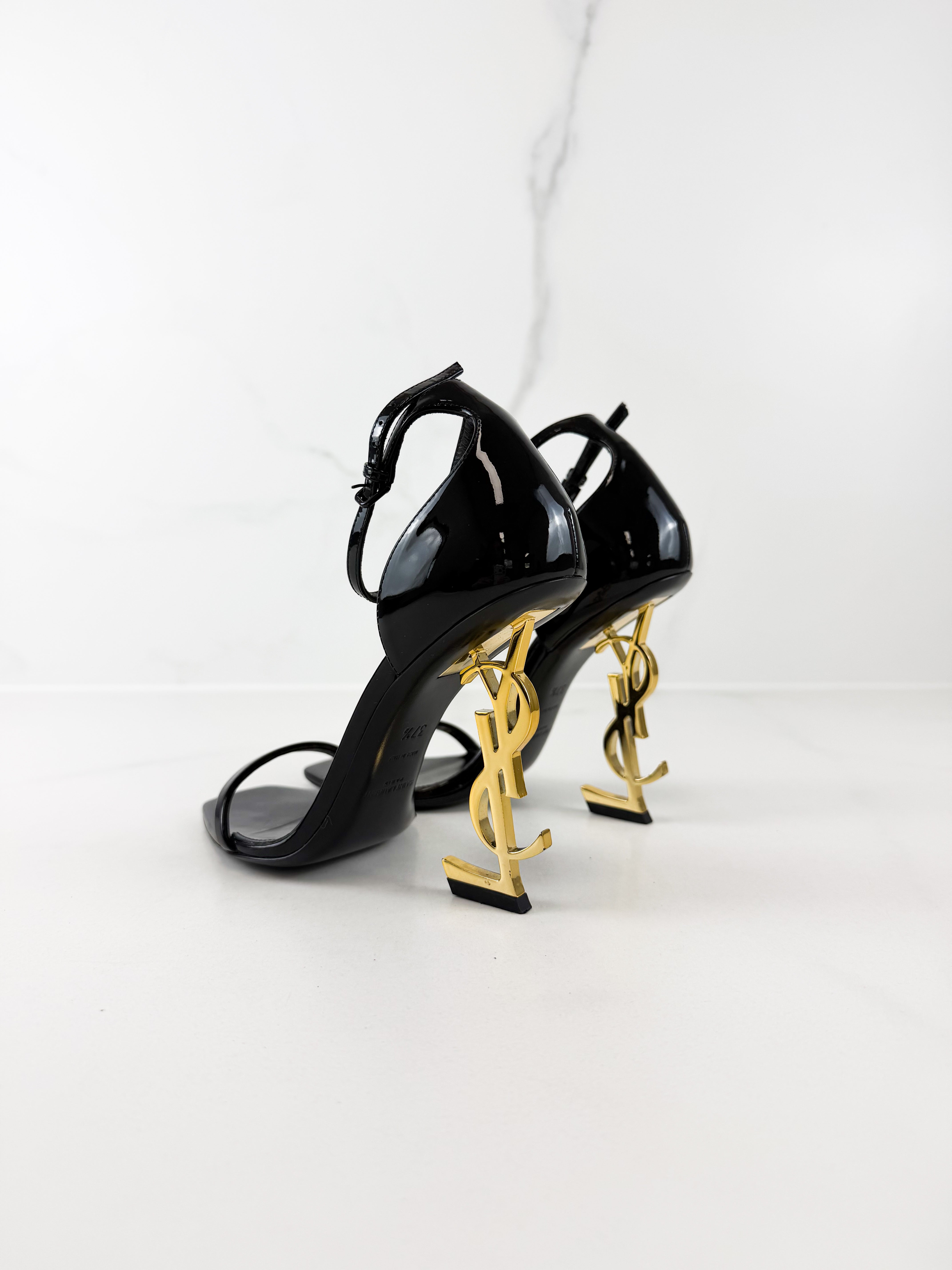 Saint Laurent Opyum Leather Black Sandal Size 37