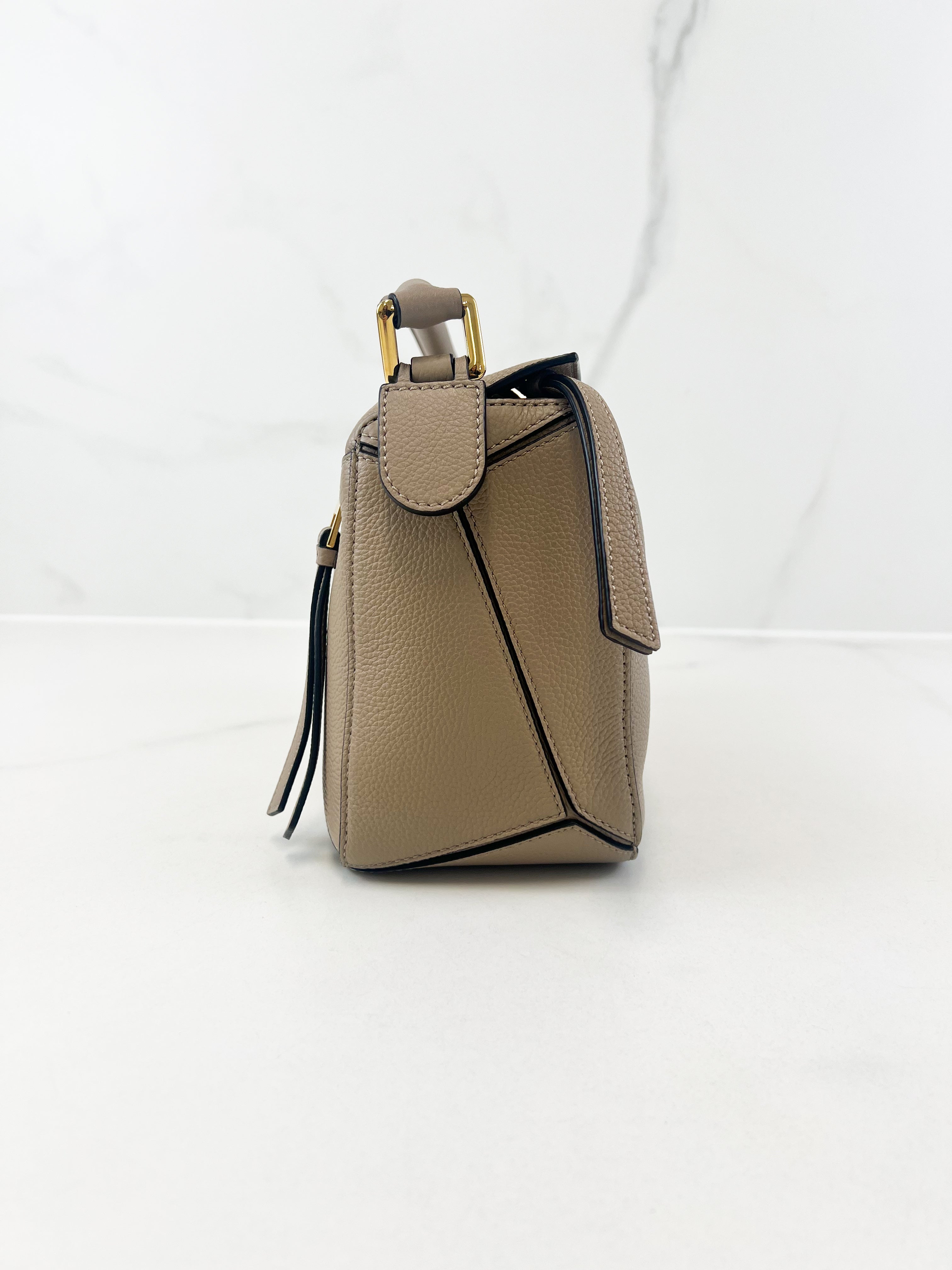 Loewe Puzzle Small Leather Shoulder Bag in Taupe