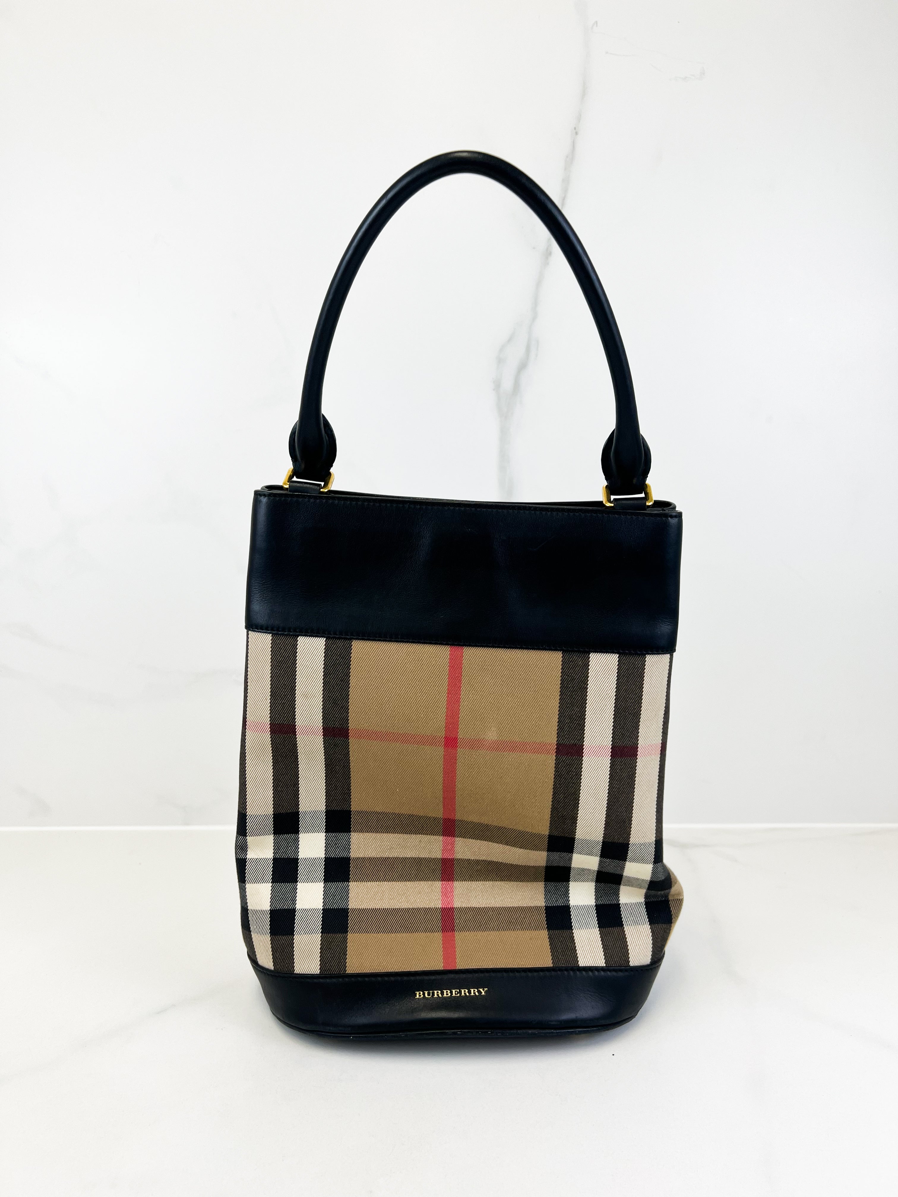 Burberry House Check & Leather Bucket Bag
