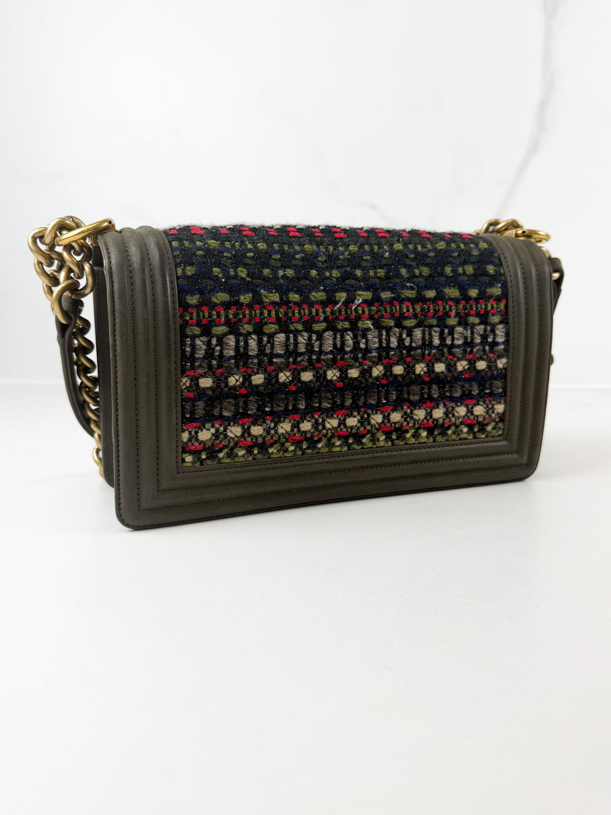 Chanel Khaki Fantasy Tweed Medium Boy Bag