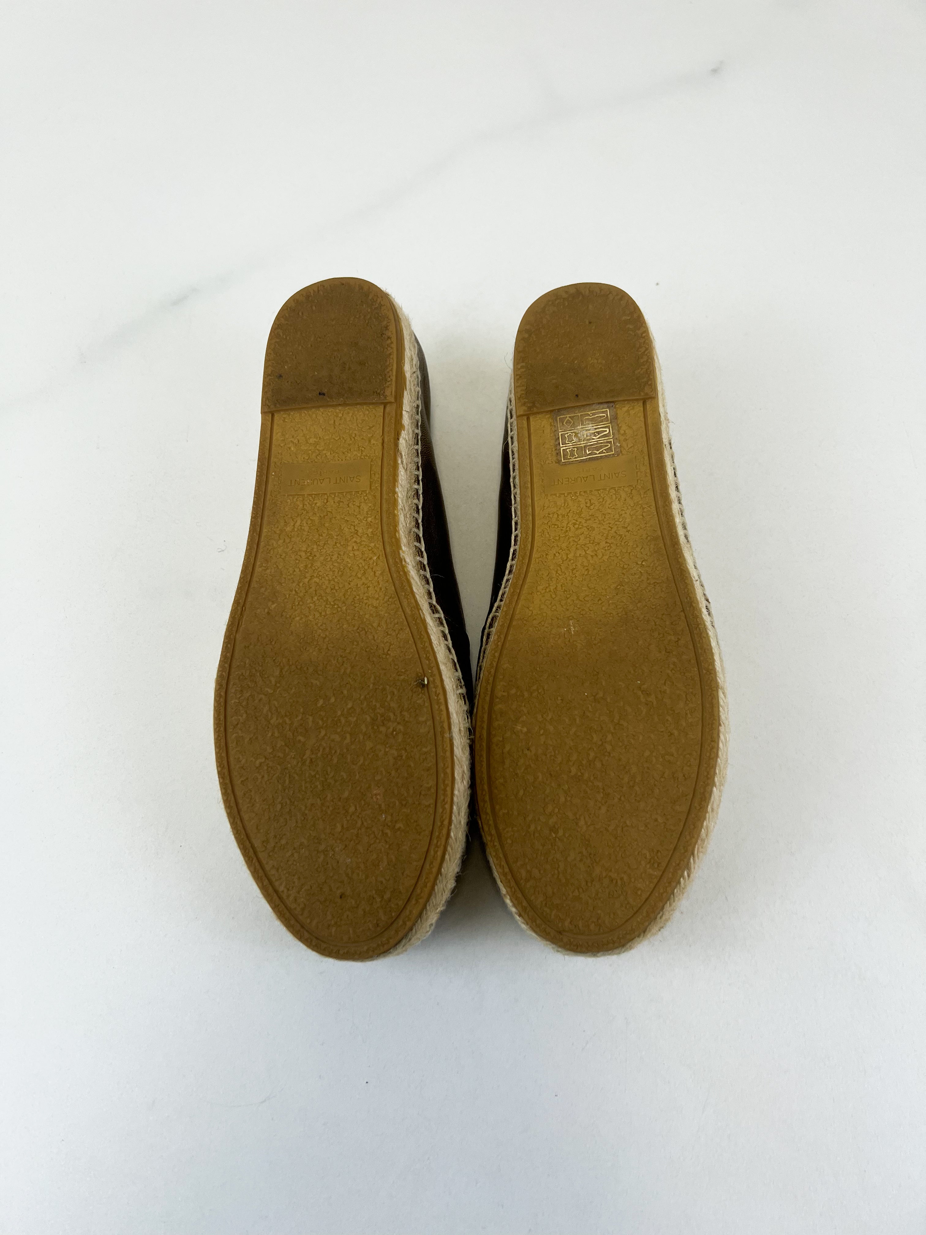 Saint Laurent Logo Espadrilles in Gold Size 35