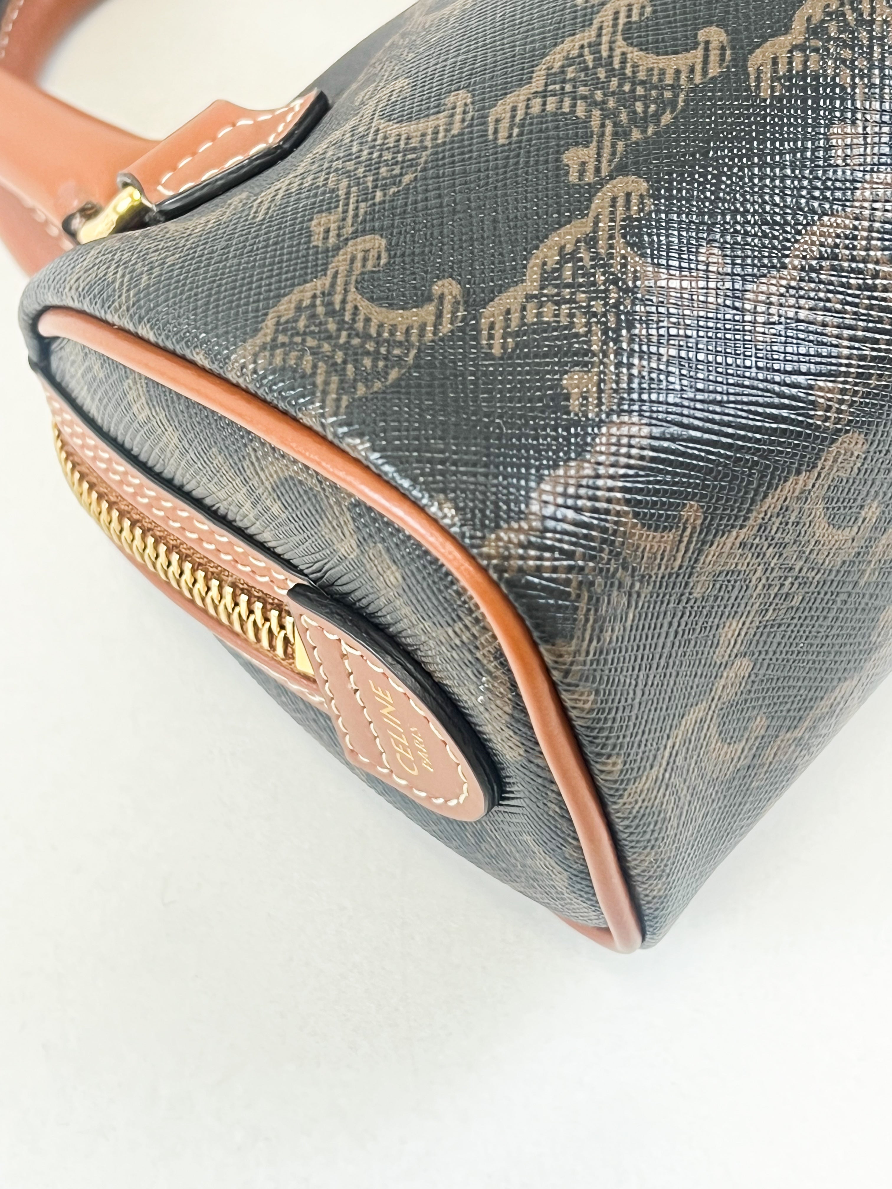 Celine Mini Boston In Triomphe Canvas and Calfskin