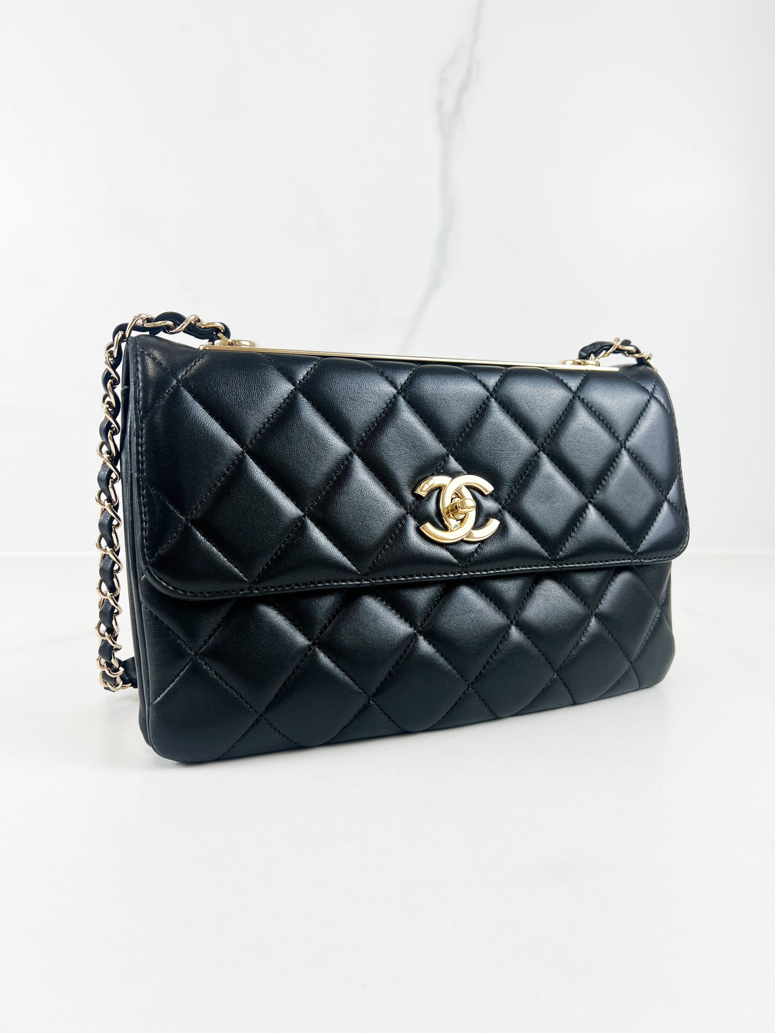 Chanel Small Lambskin Trendy Flap Bag in Black with GHW