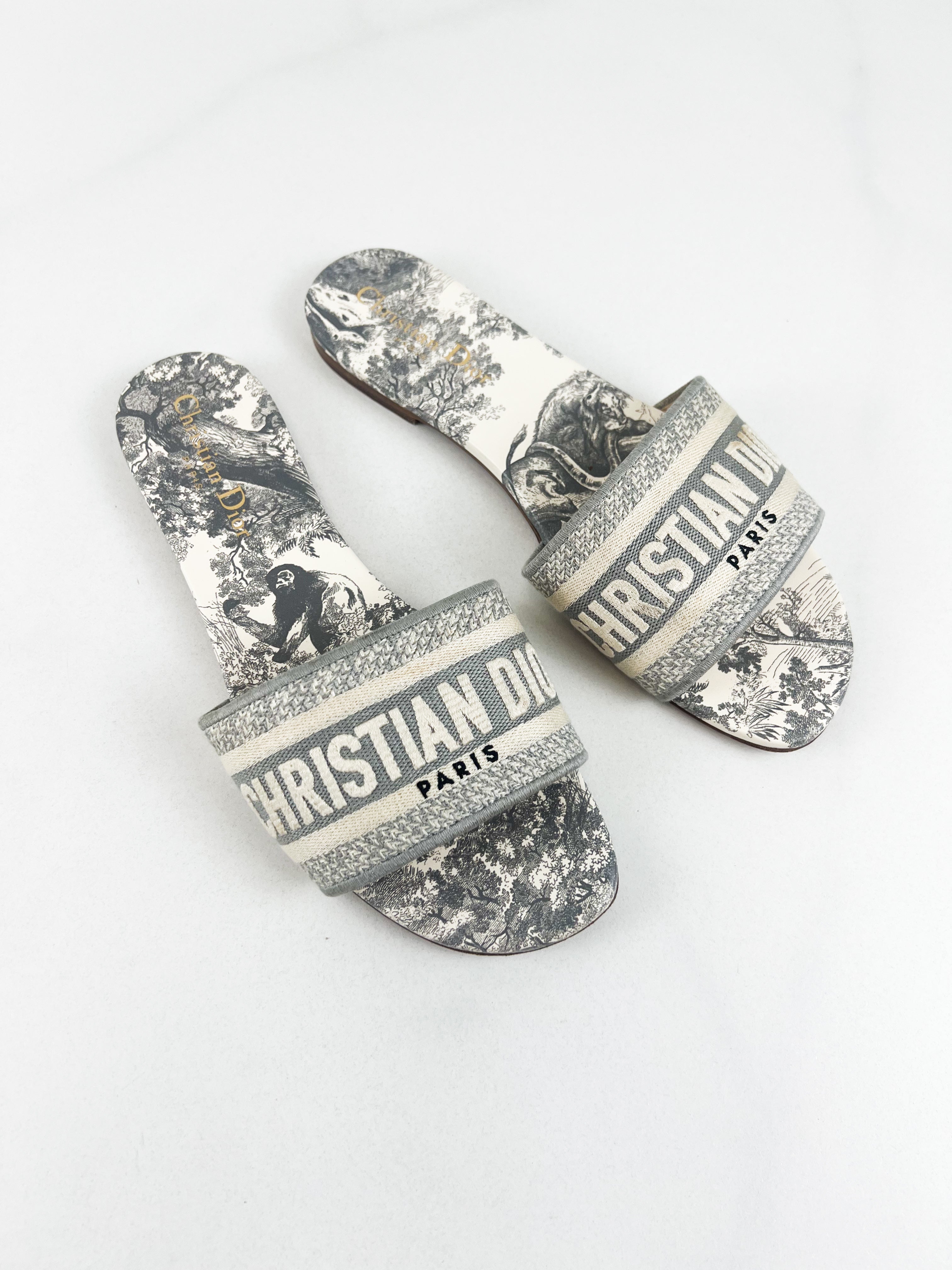 Christian Dior Grey Dway Slides Size 38