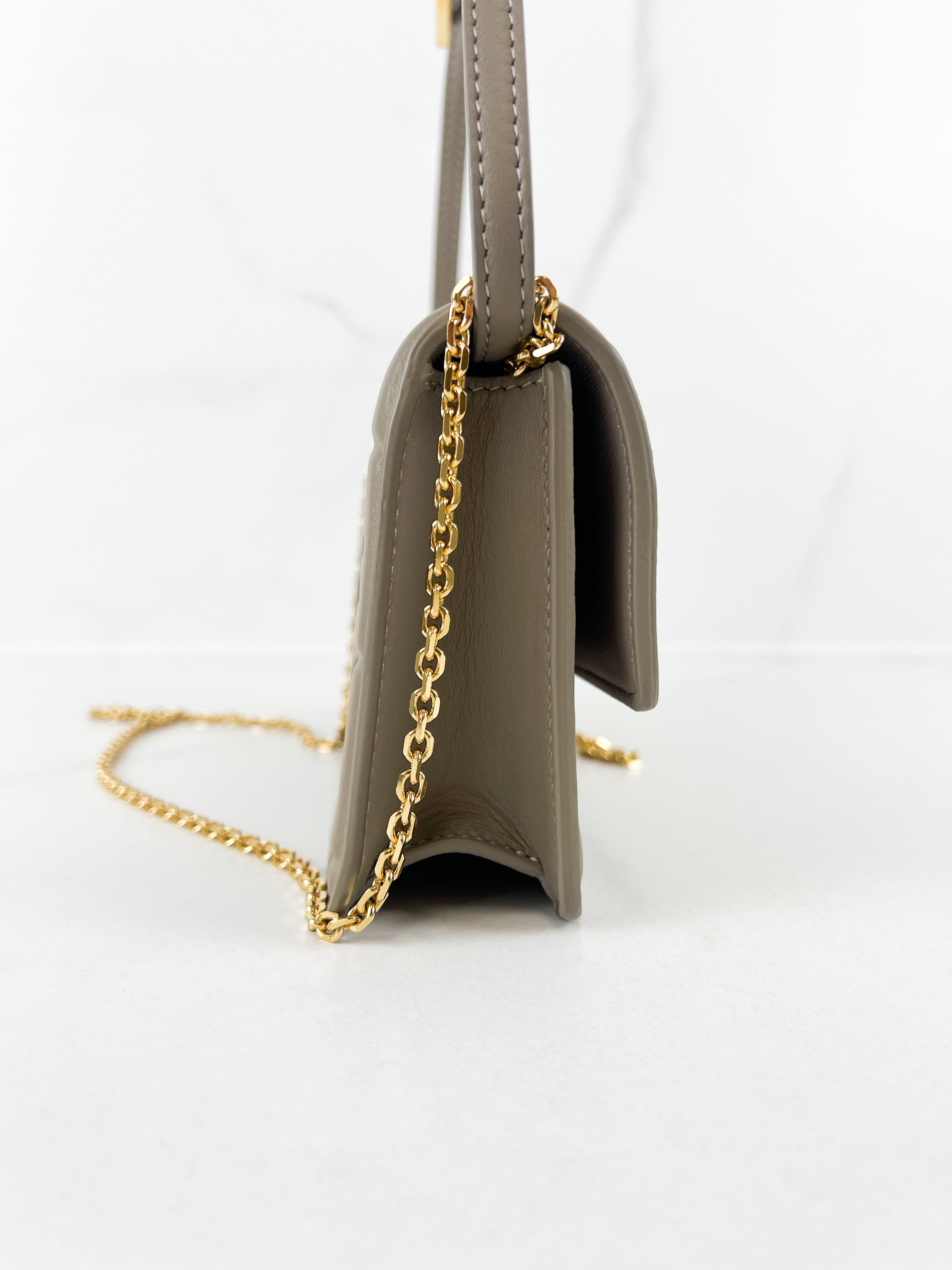 Fendi FF Wallet On Chain Baguette in Dove Grey Nappa Leather