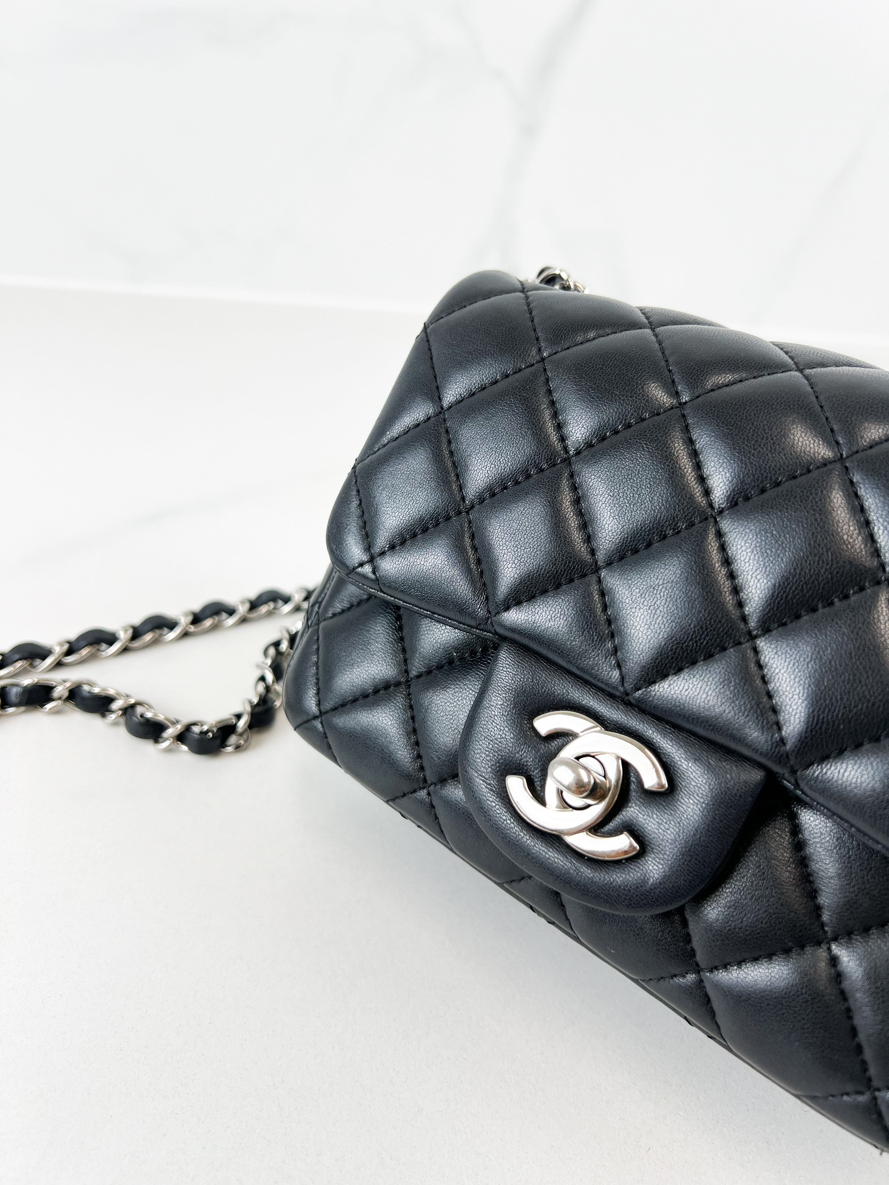 Chanel Mini Square in Black Lambskin with SHW