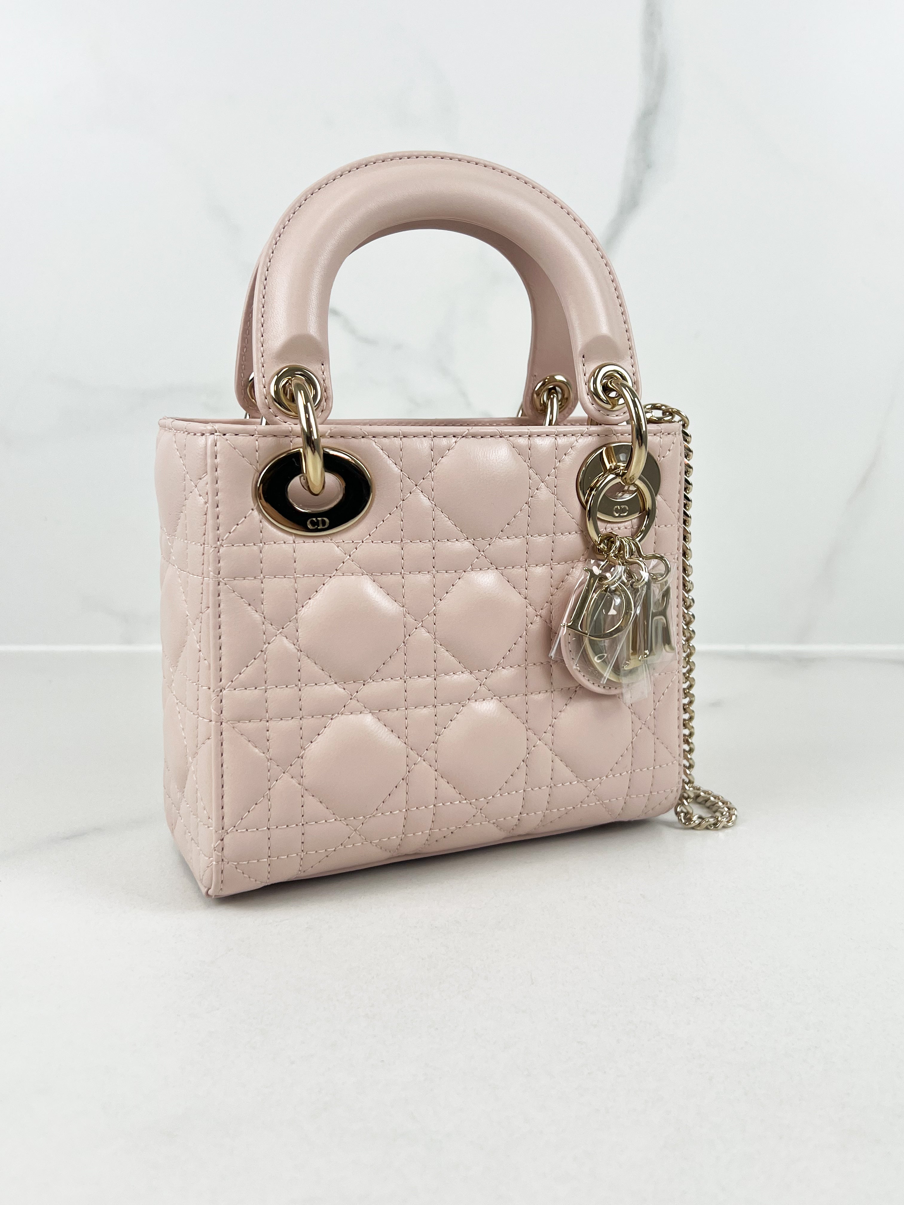 Christian Dior Mini Lady Dior Cannage Leather in Powder Pink