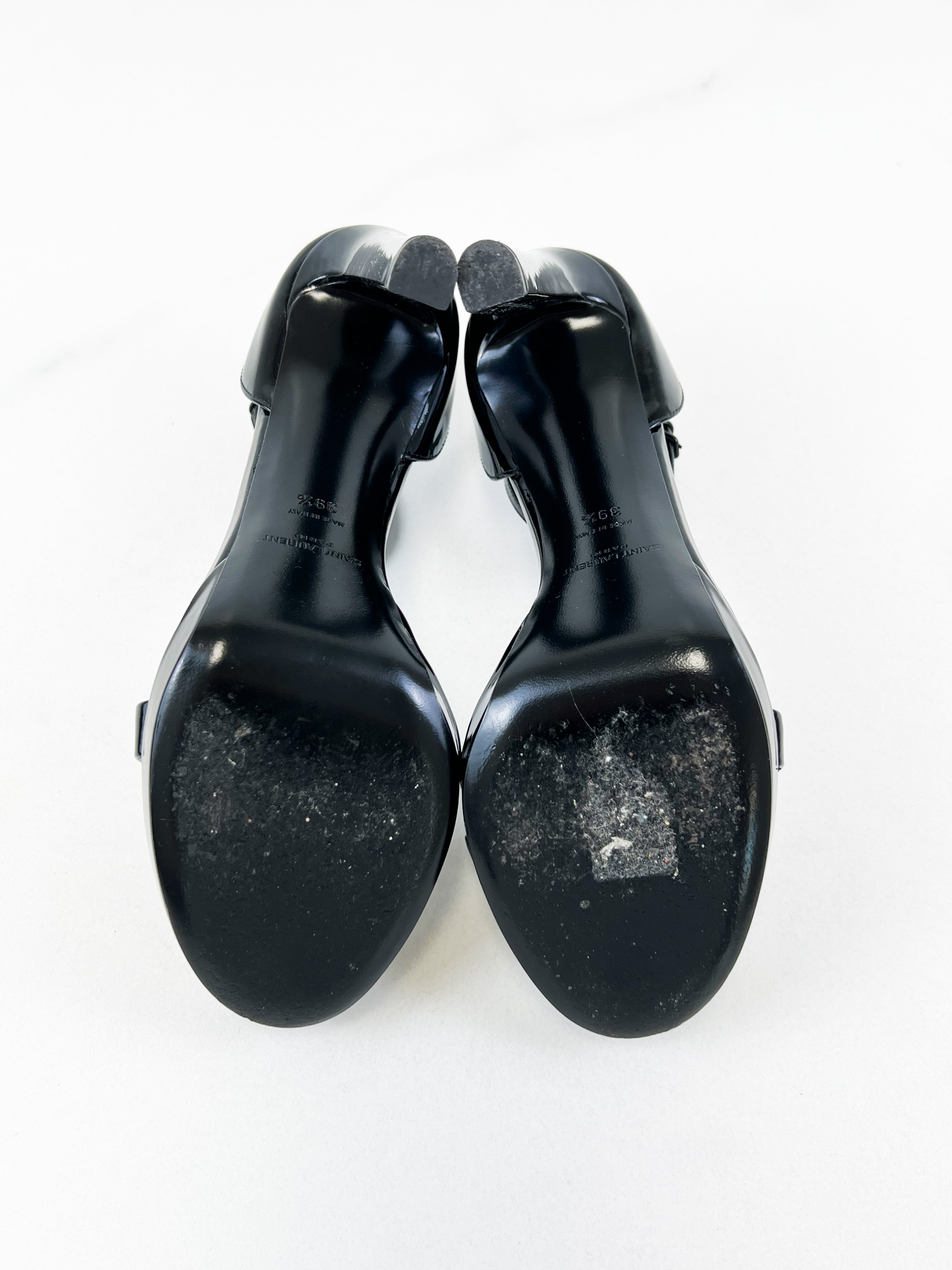Saint Laurent Black Patent Amber Sandal Heel Size 39.5