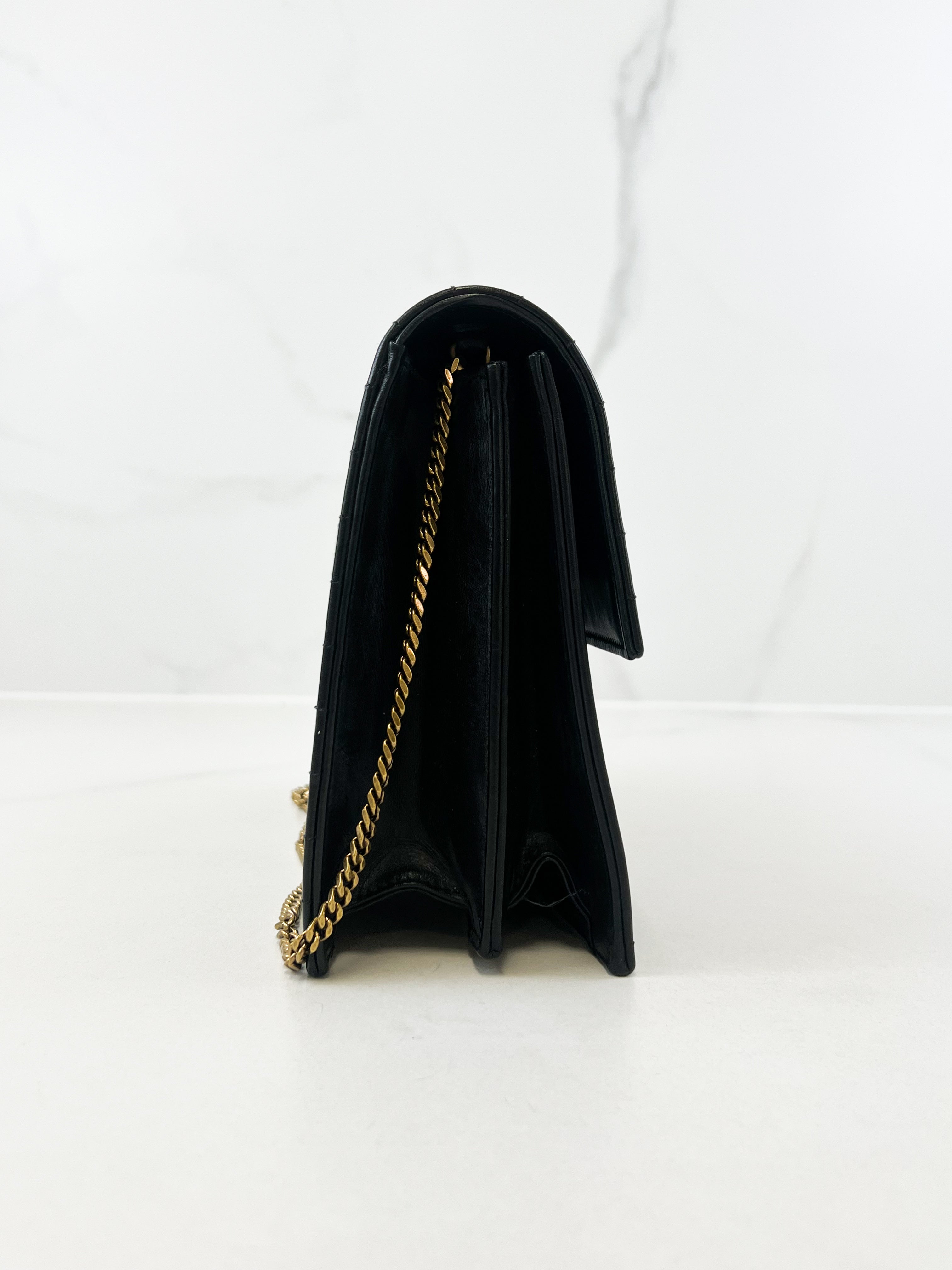 Saint Laurent Black Quilted Leather Victoire Chain Bag